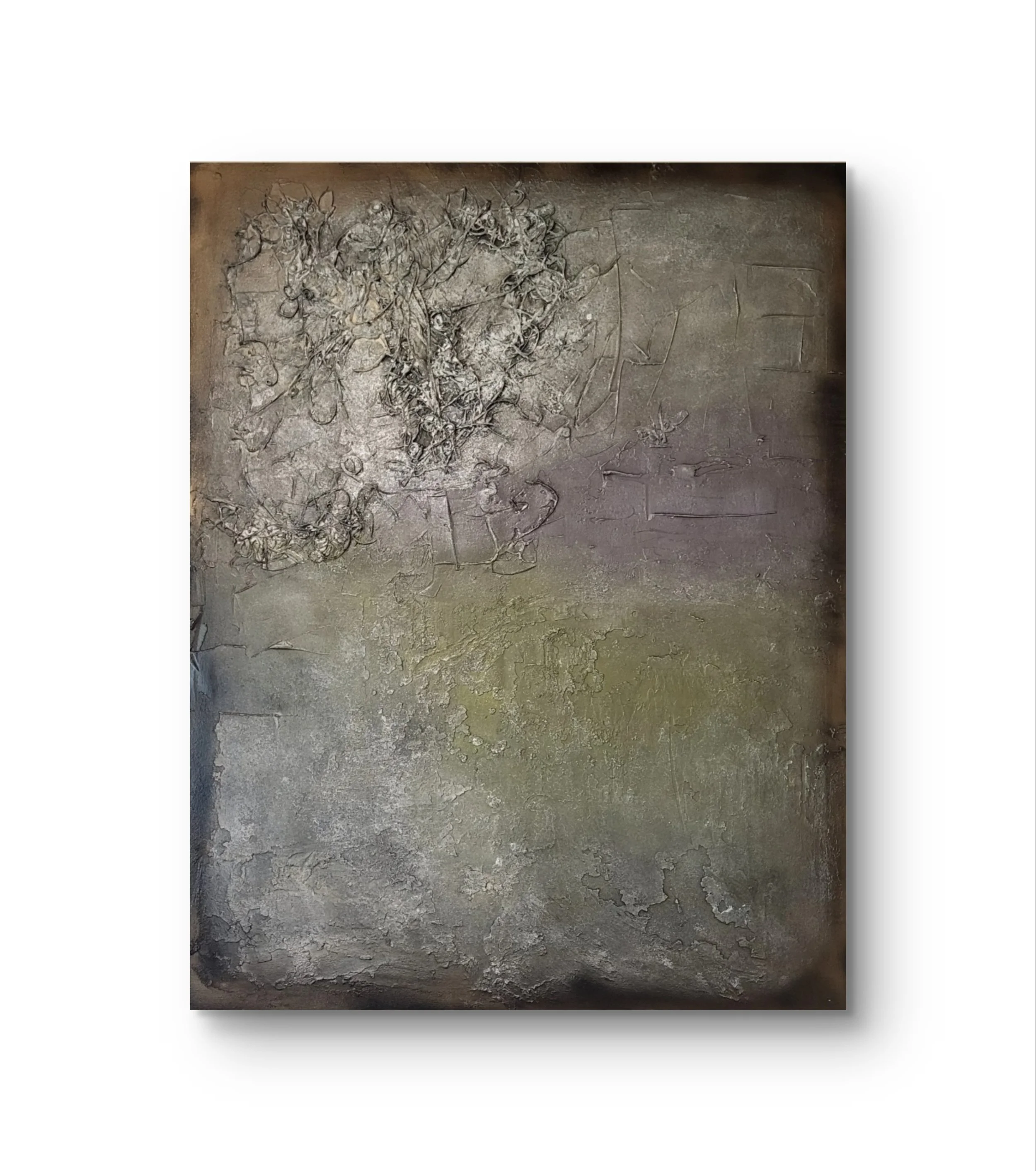 Pia Holzinger Art – Grünstich – Abstraktes Acrylgemälde 70x90 cm – Strukturpaste auf Leinwand – Unikat