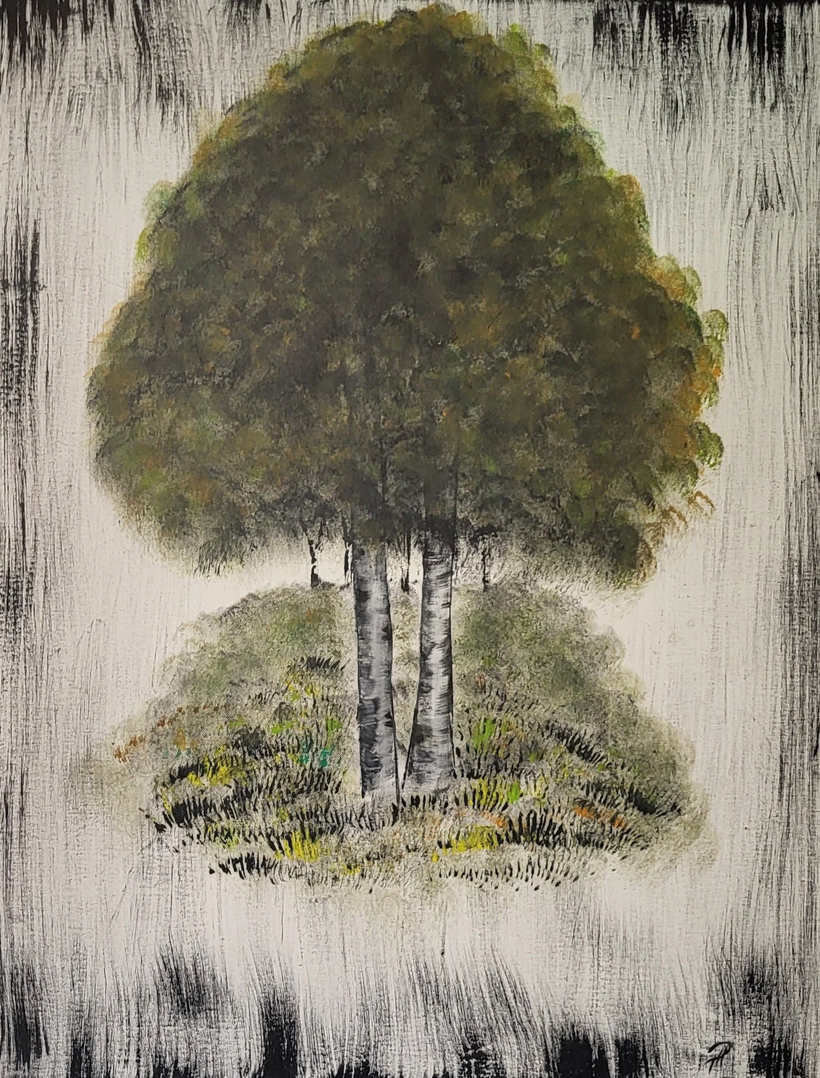 Baum – Abstraktes Original-Gemälde (90x70cm) von Pia Holzinger, handgemaltes Acrylbild auf Leinwand.