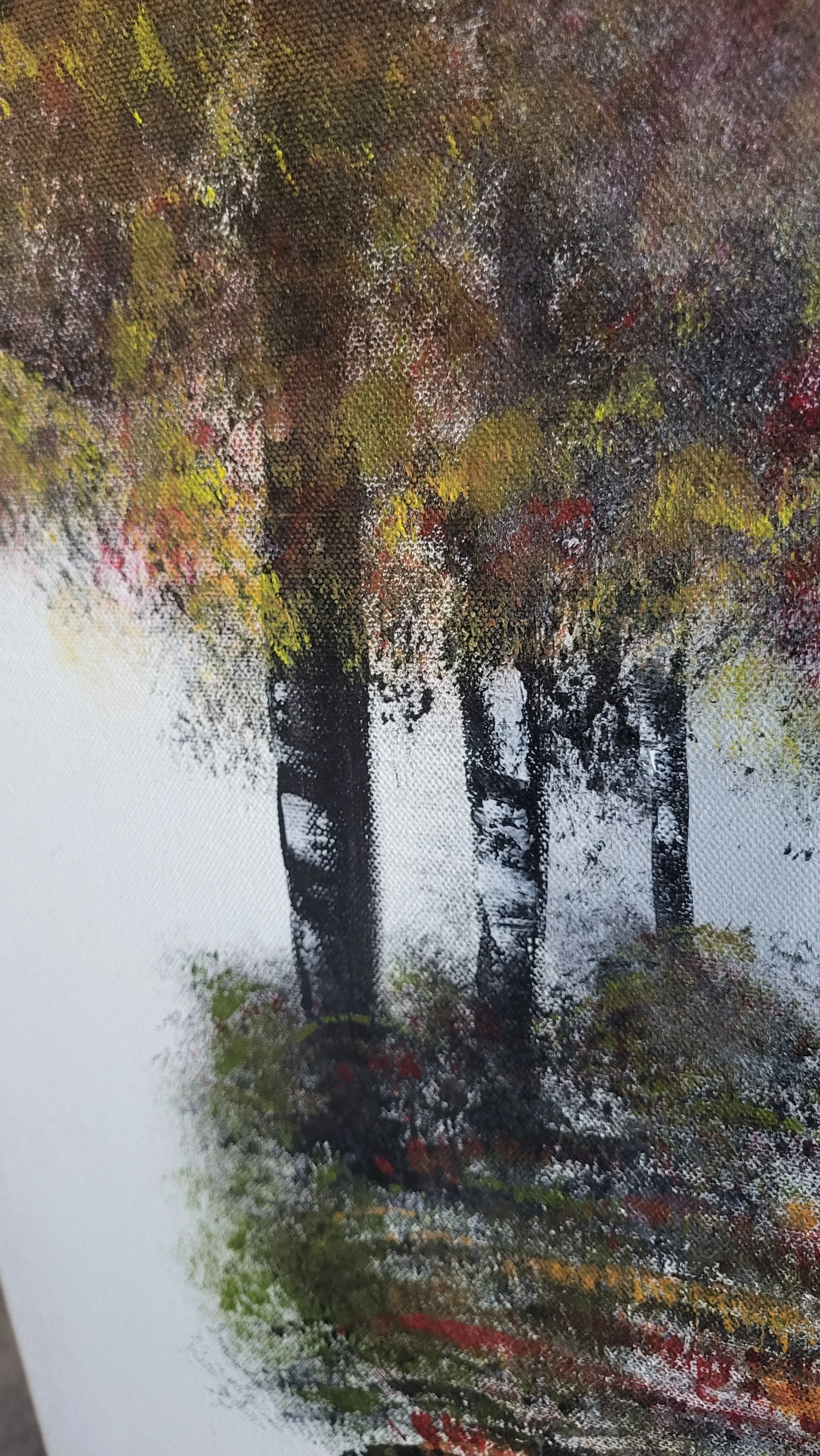 Herbst – Original-Gemälde von Pia Holzinger, bunte Herbstbäume in Acryl auf Leinwand.