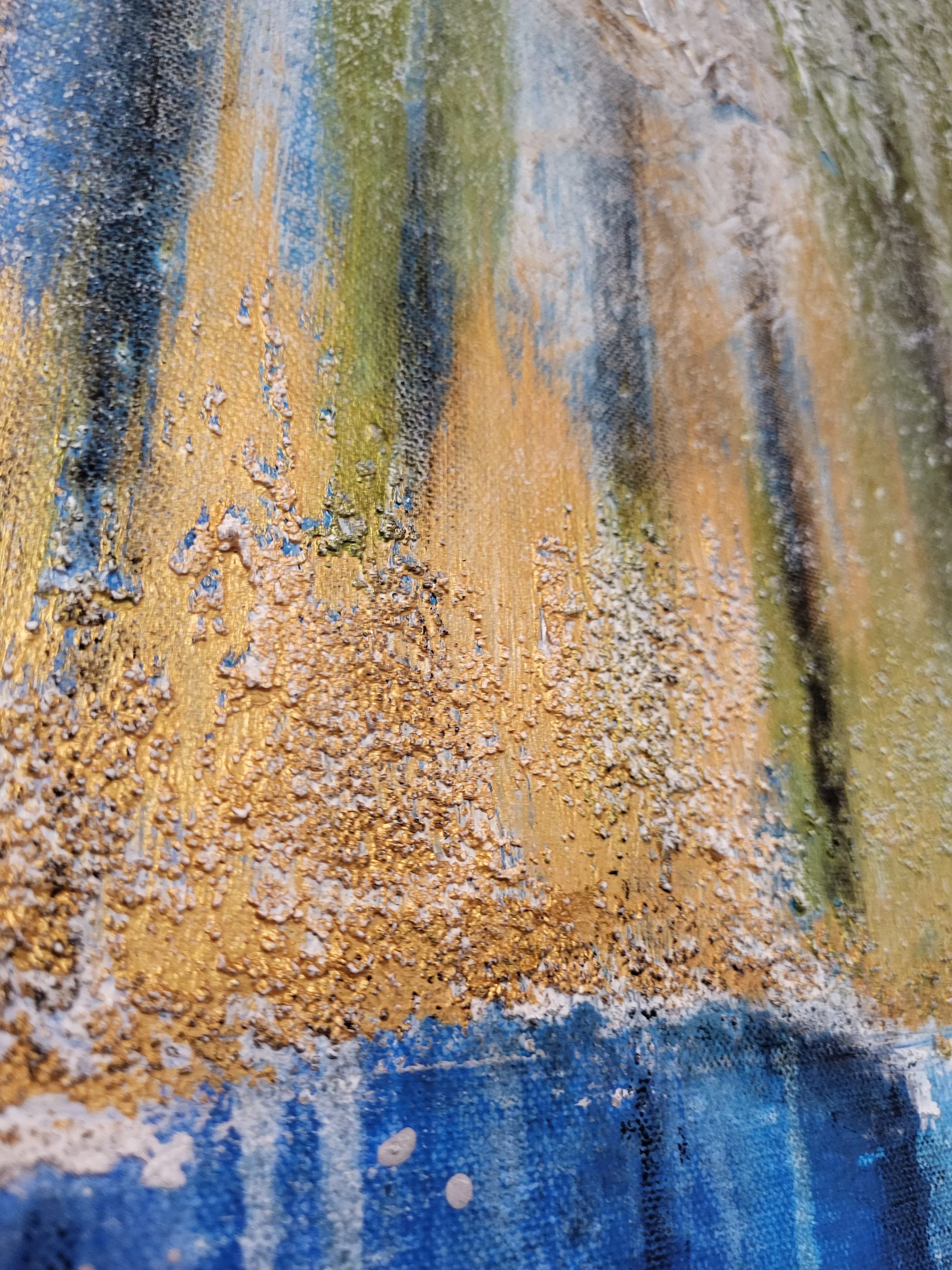 See – Abstraktes Original-Gemälde von Pia Holzinger mit haptischer Strukturpaste und Acryl auf Leinwand.