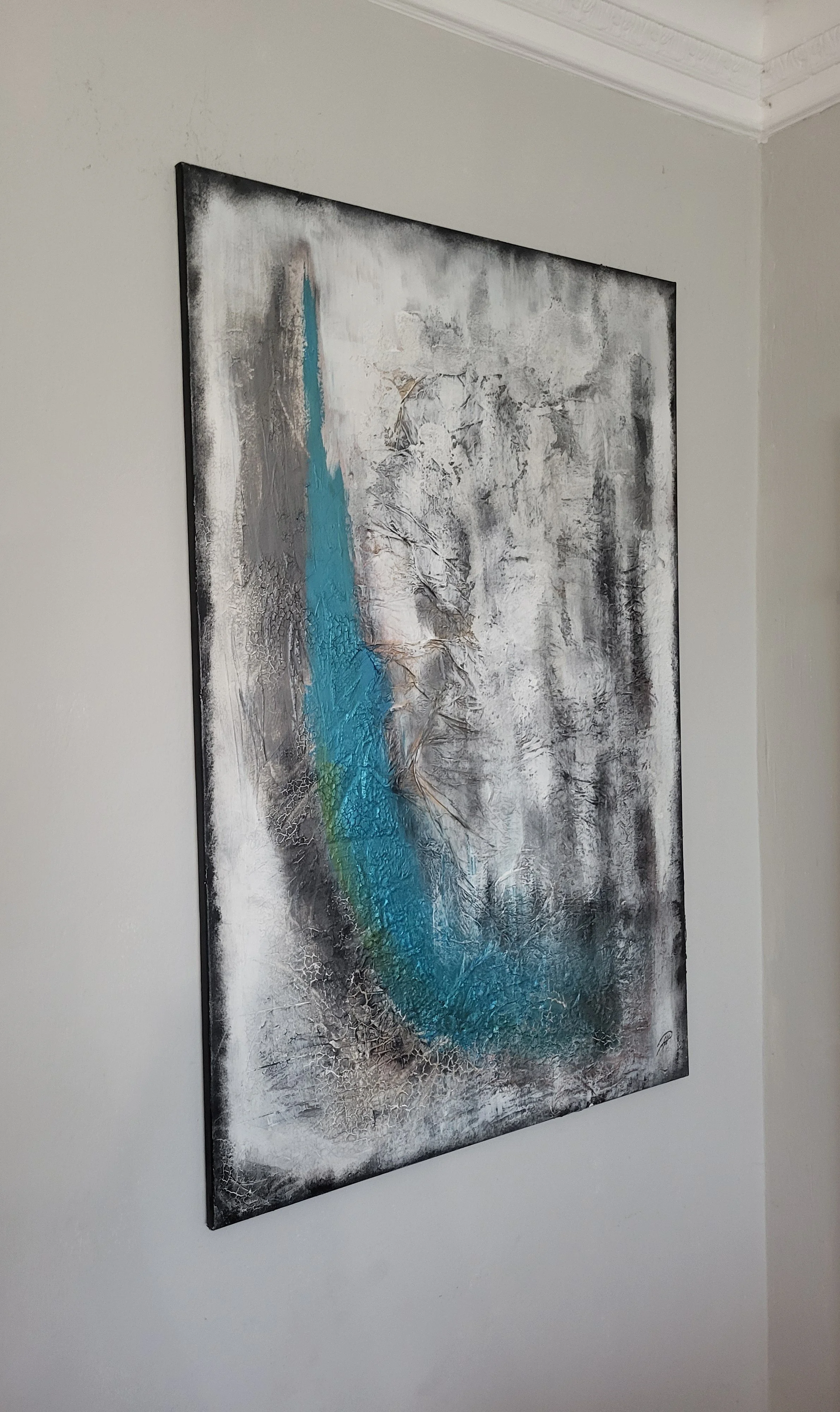 Ice – Großformatiges Original-Gemälde von Pia Holzinger mit Seidenpapier, Strukturpaste und Acryl auf Leinwand.