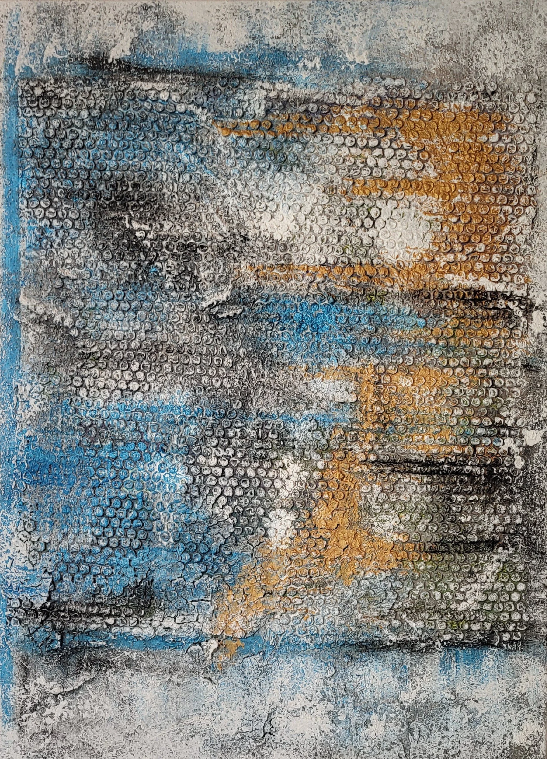 Noppi – Original-Wandobjekt von Pia Holzinger mit eingearbeiteter Luftpolsterfolie und Strukturpaste auf Leinwand.