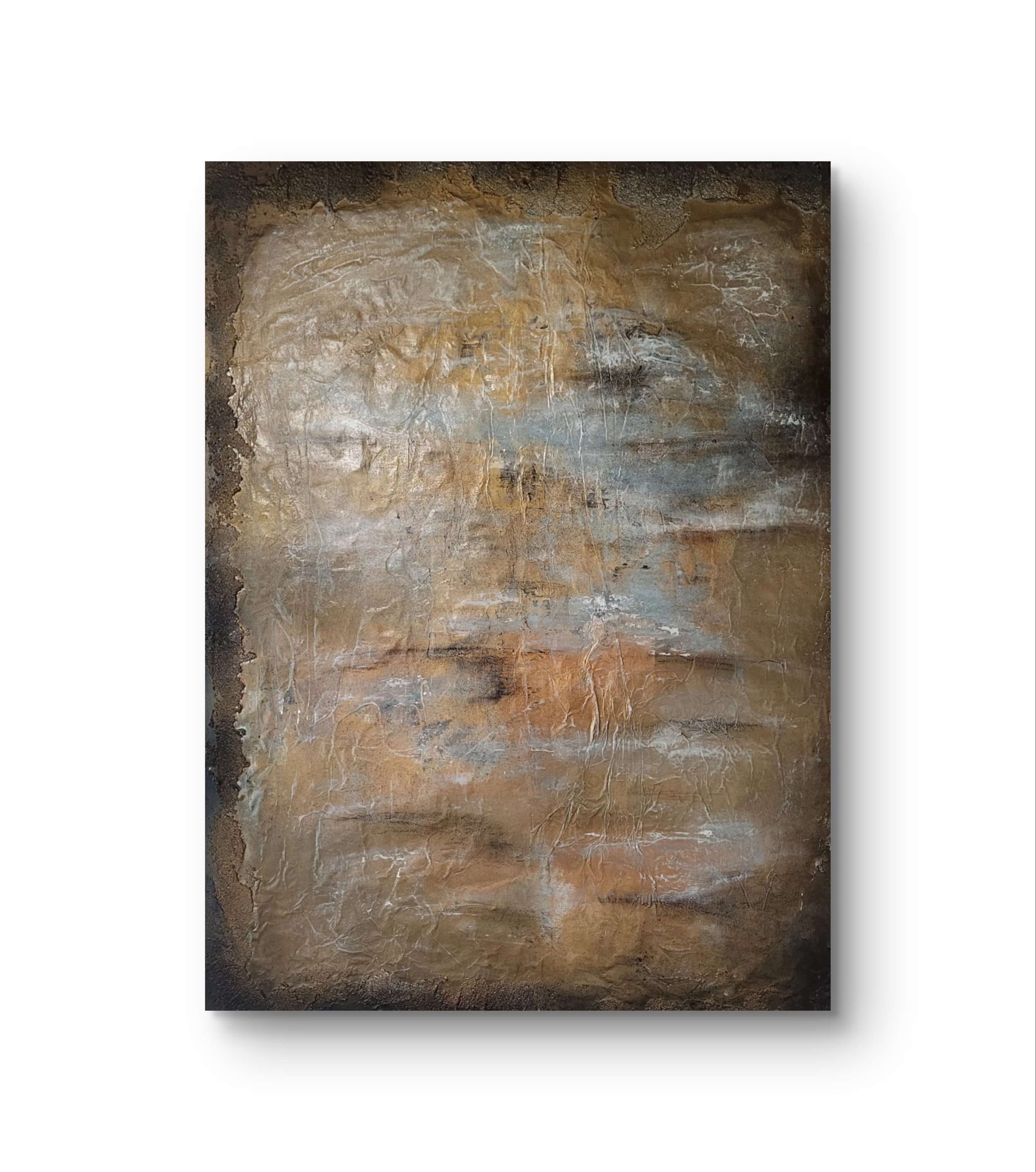 Moor – Abstraktes Original-Gemälde von Pia Holzinger mit Papiercollage, Acryl und Strukturpaste auf Leinwand.