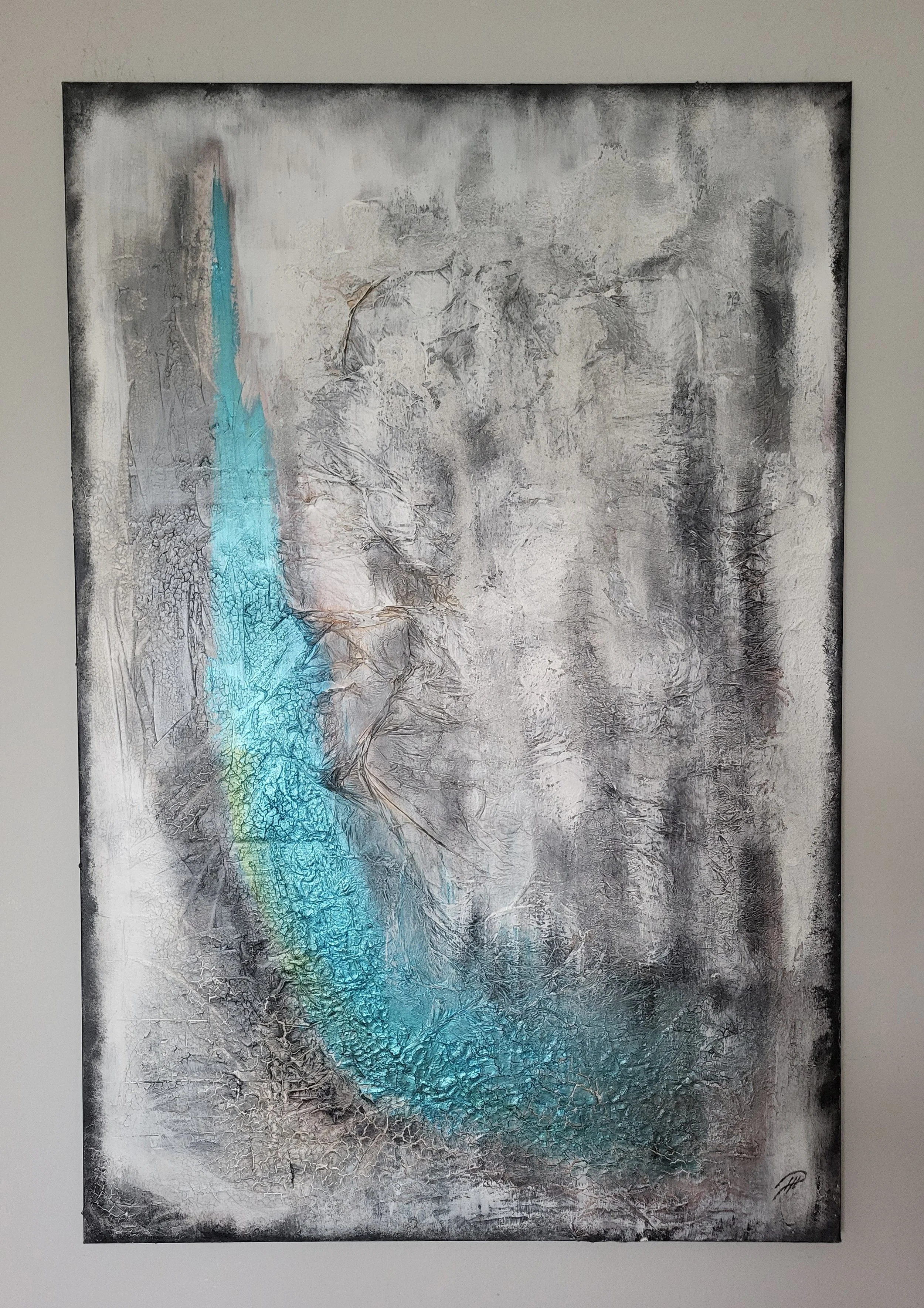 Ice – Großformatiges Original-Gemälde von Pia Holzinger mit Seidenpapier, Strukturpaste und Acryl auf Leinwand.