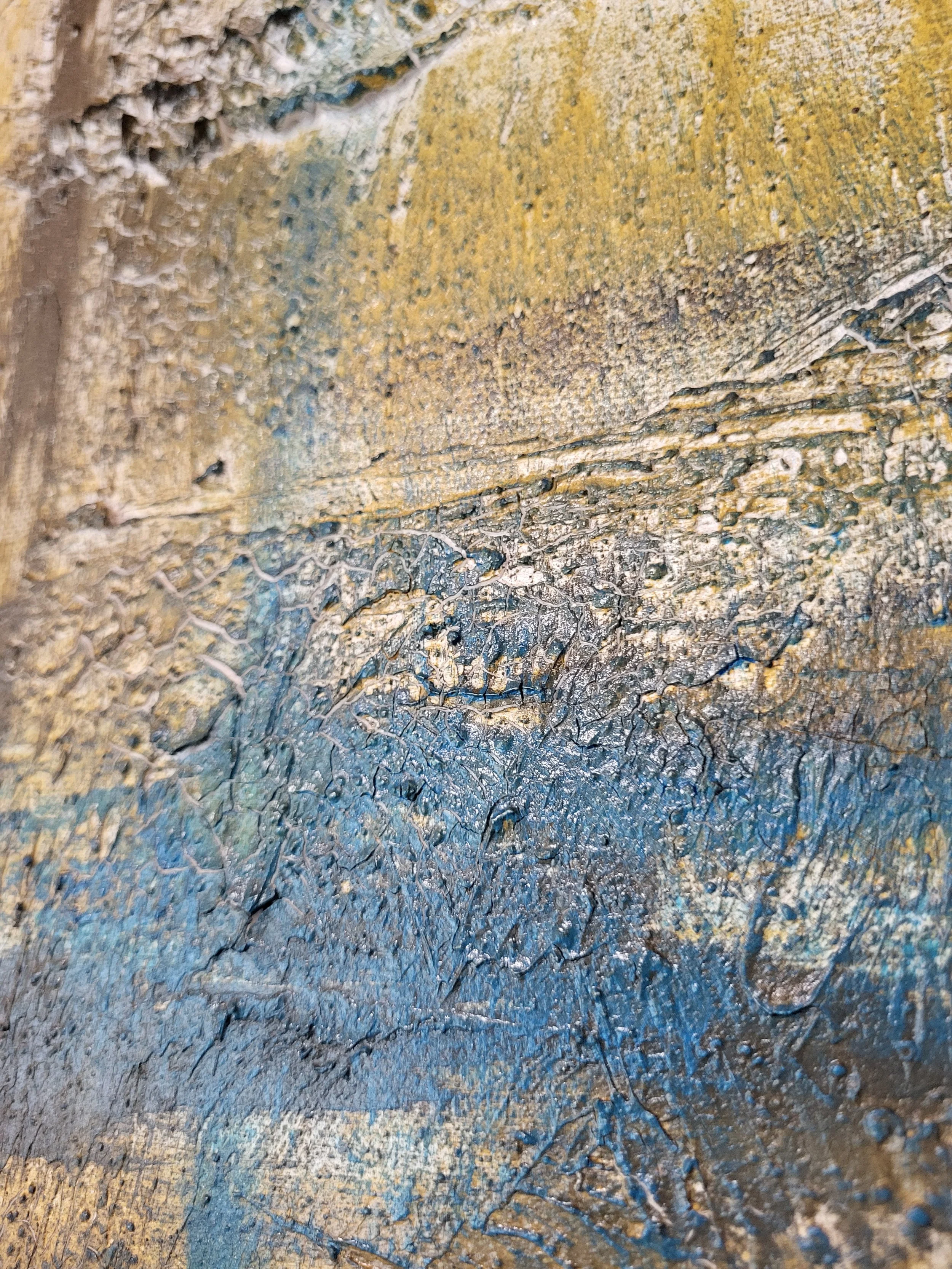 Waldsee – Abstraktes Original-Gemälde von Pia Holzinger mit Marmormehl und Farbspray auf Leinwand.