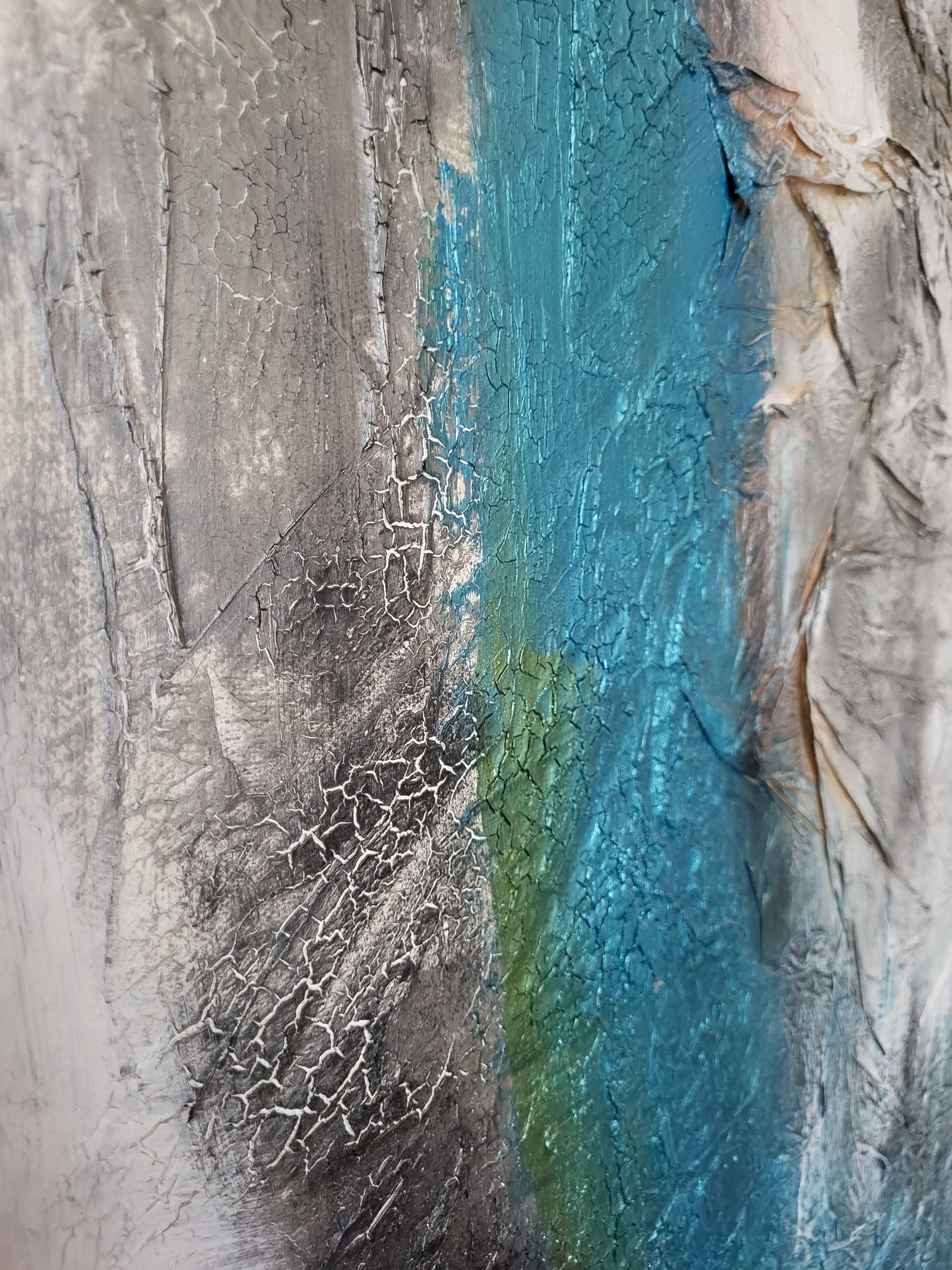 Ice – Großformatiges Original-Gemälde von Pia Holzinger mit Seidenpapier, Strukturpaste und Acryl auf Leinwand.