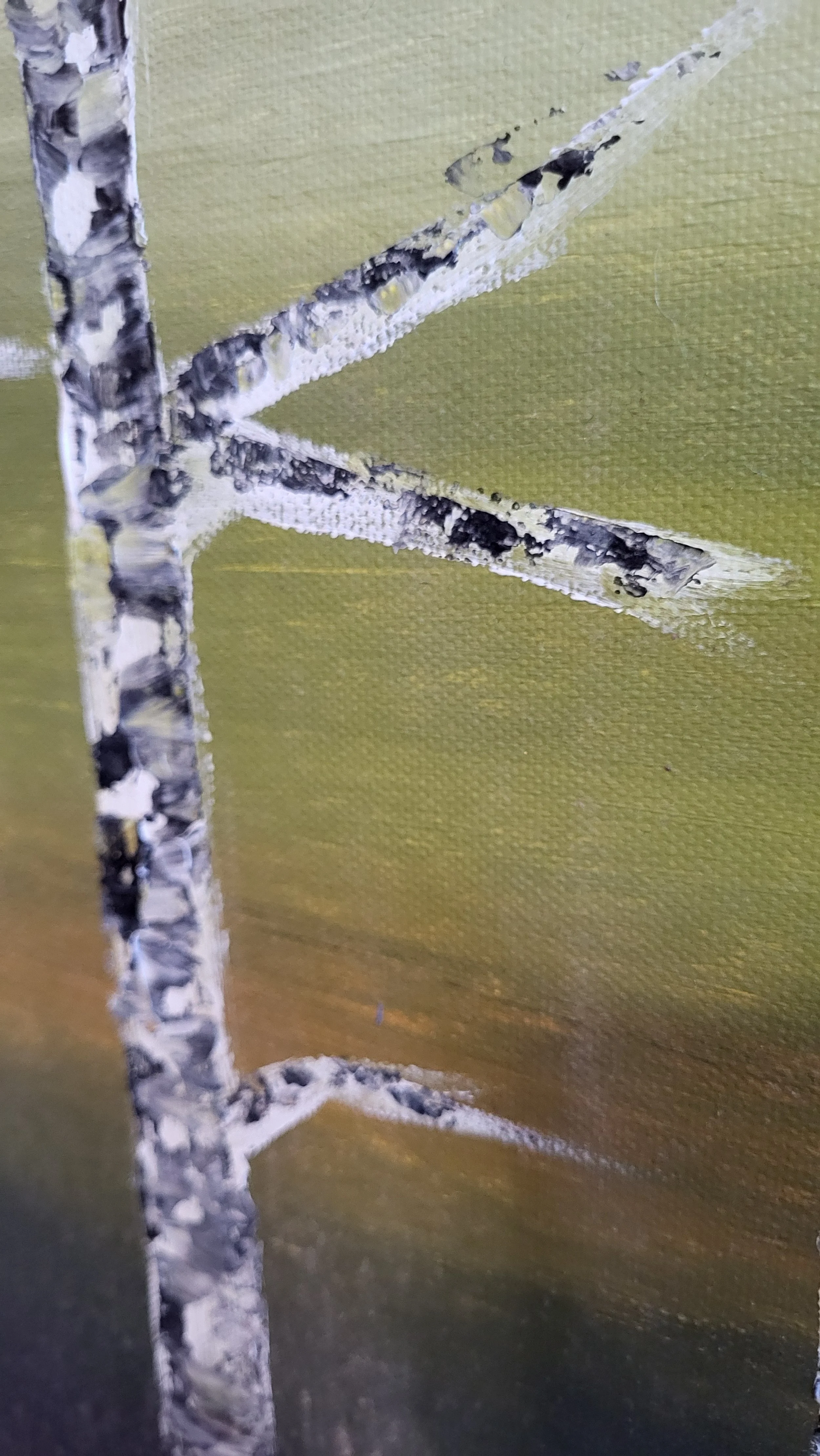 Birken bei Nacht – Atmosphärisches Original-Gemälde von Pia Holzinger, Acryl auf Leinwand.
