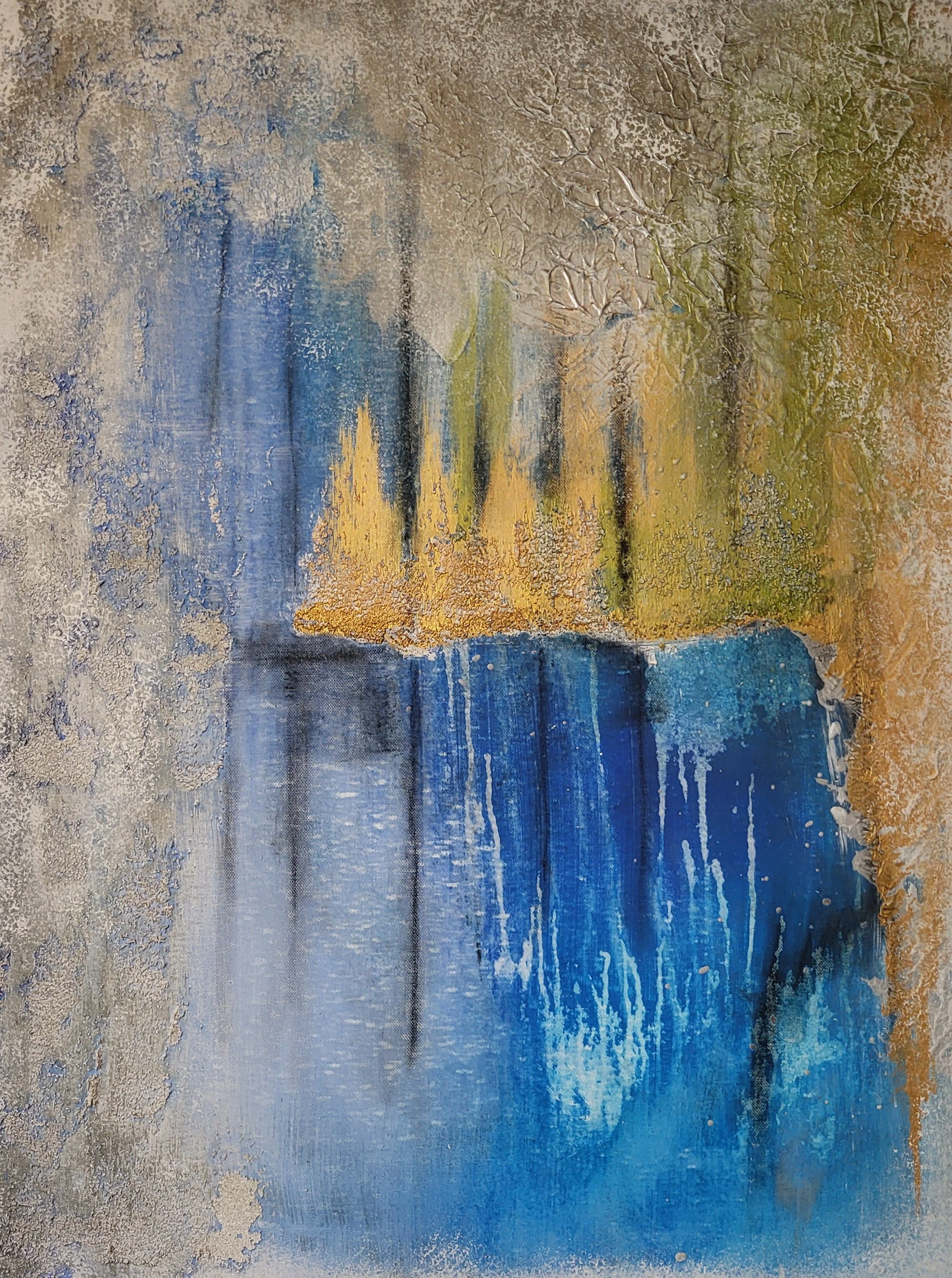 See – Abstraktes Original-Gemälde von Pia Holzinger mit haptischer Strukturpaste und Acryl auf Leinwand.