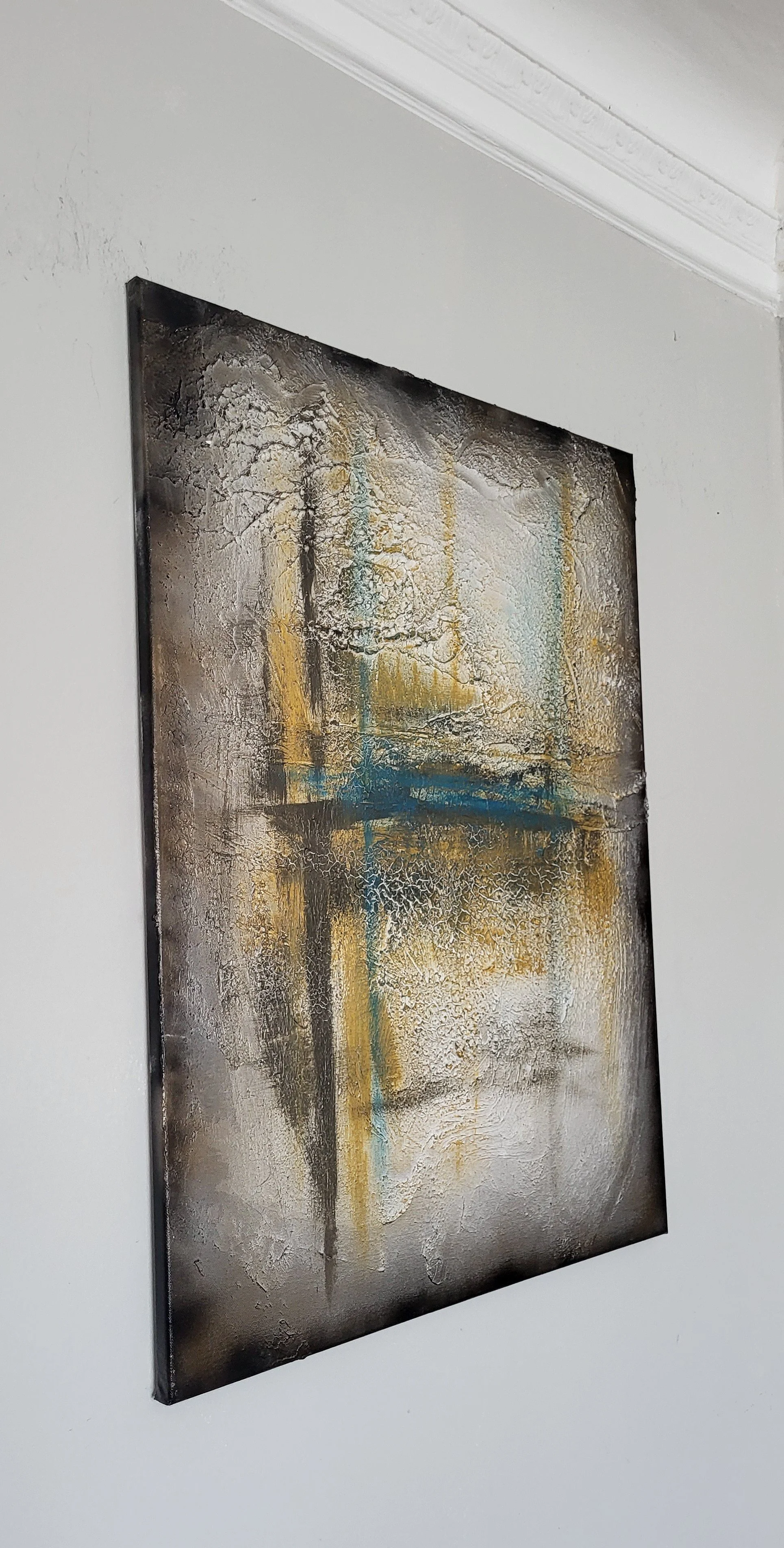 Waldsee – Abstraktes Original-Gemälde von Pia Holzinger mit Marmormehl und Farbspray auf Leinwand.