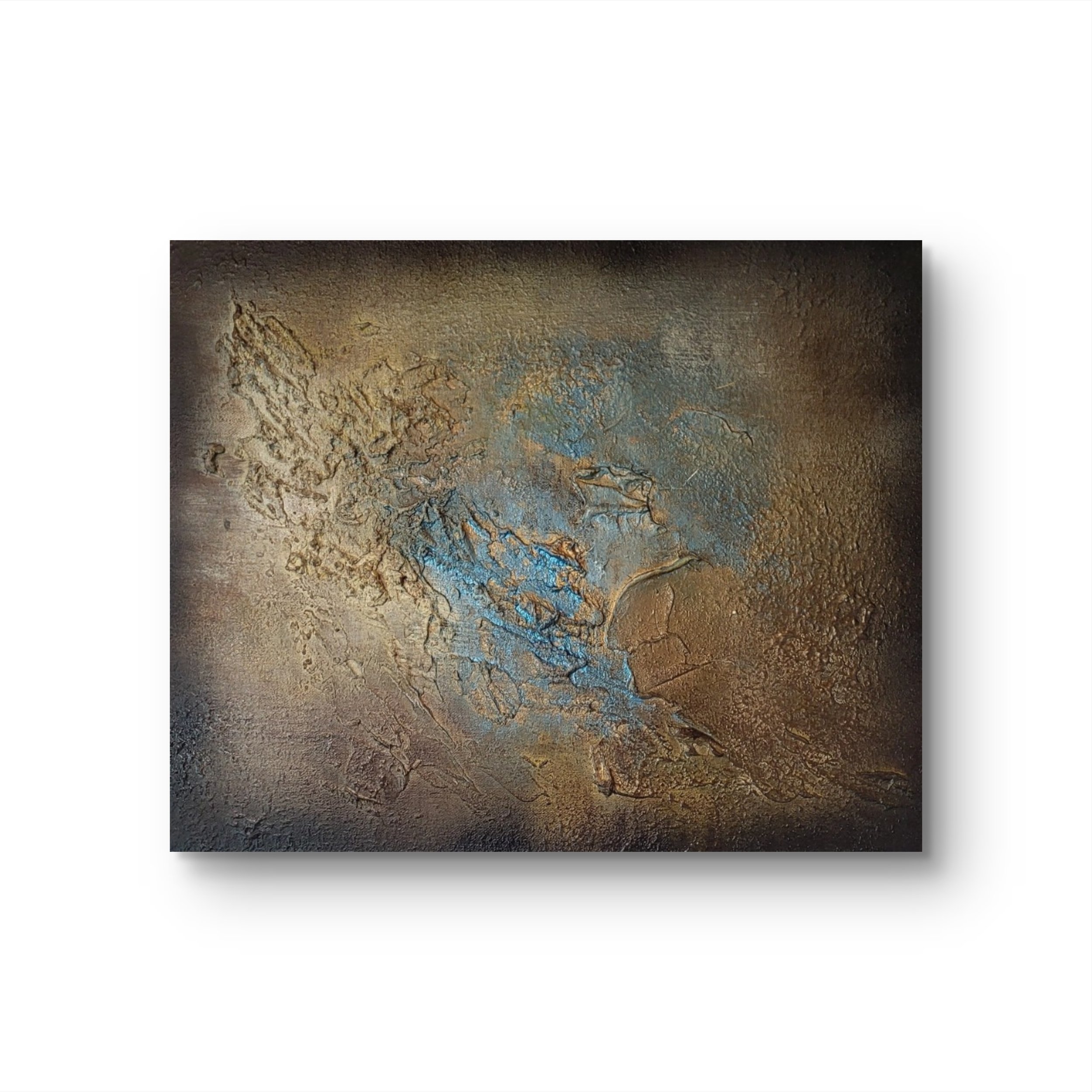 Steinsee – Abstraktes Original-Gemälde von Pia Holzinger mit haptischer Strukturpaste und Farbspray auf Leinwand.