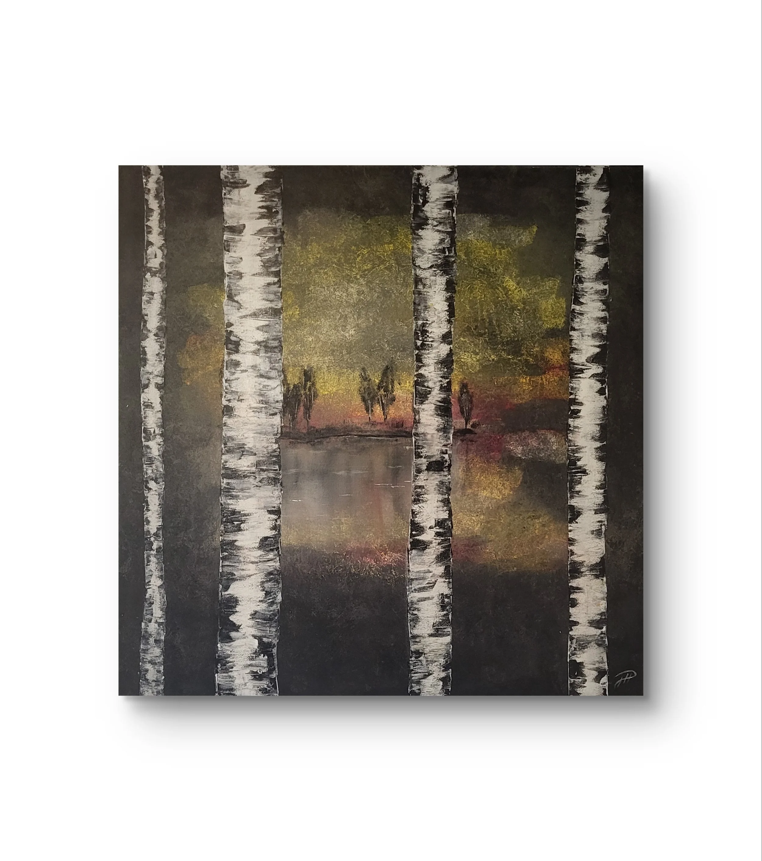 Birken – Quadratisches Original-Gemälde (80x80cm) von Pia Holzinger, Acryl auf Leinwand.