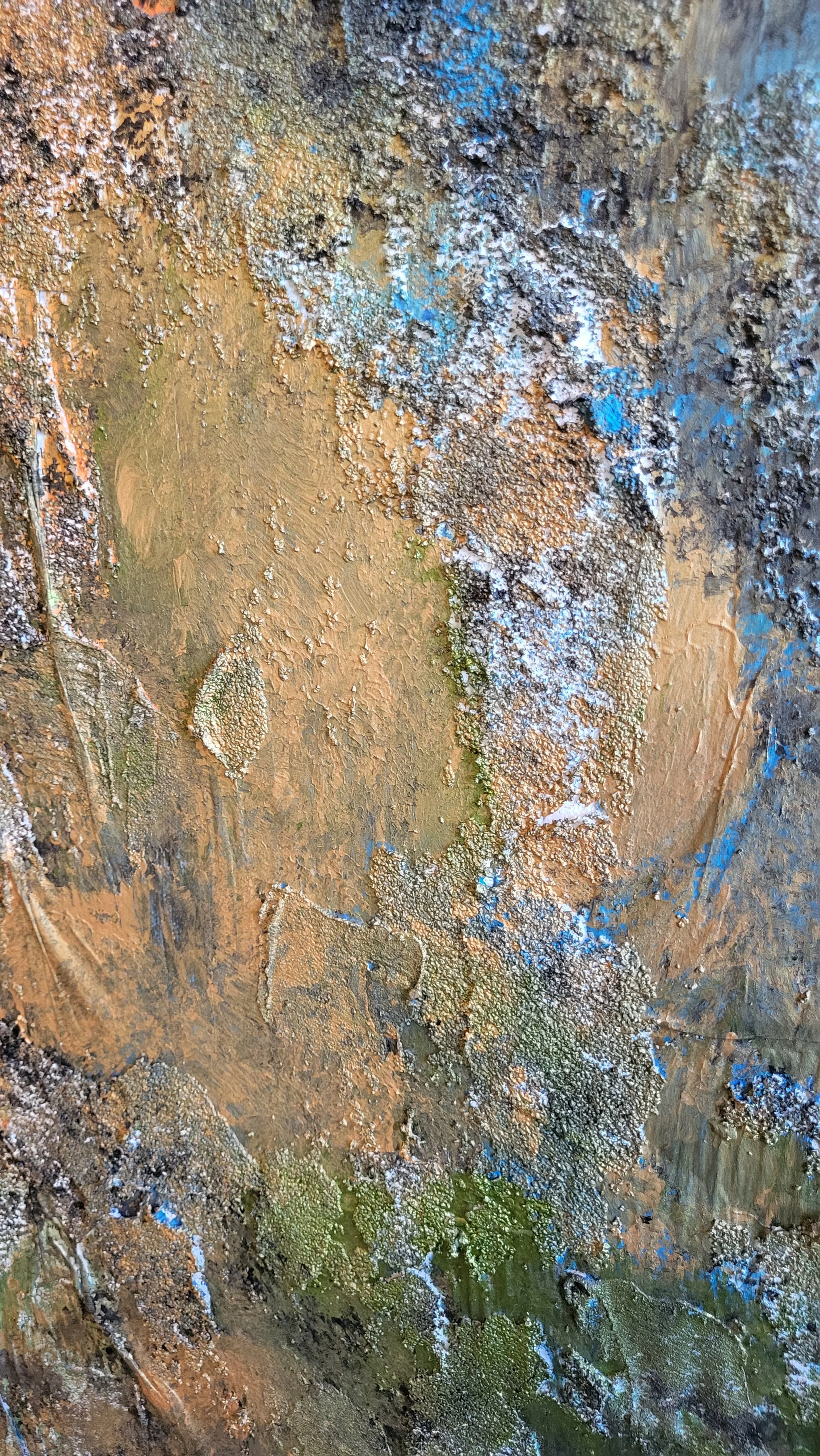 Perfect Match – Abstraktes Original-Gemälde von Pia Holzinger mit Zeitungscollage und grober Strukturpaste auf Leinwand.