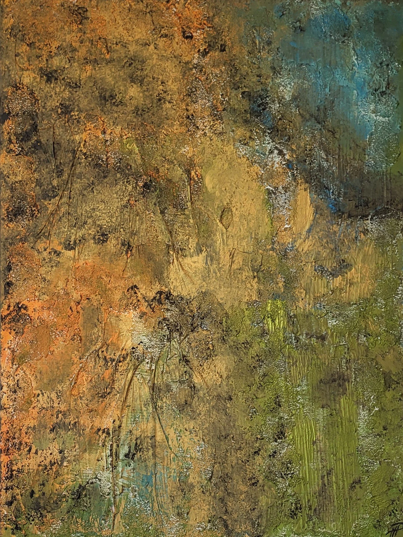 Perfect Match – Abstraktes Original-Gemälde von Pia Holzinger mit Zeitungscollage und grober Strukturpaste auf Leinwand.