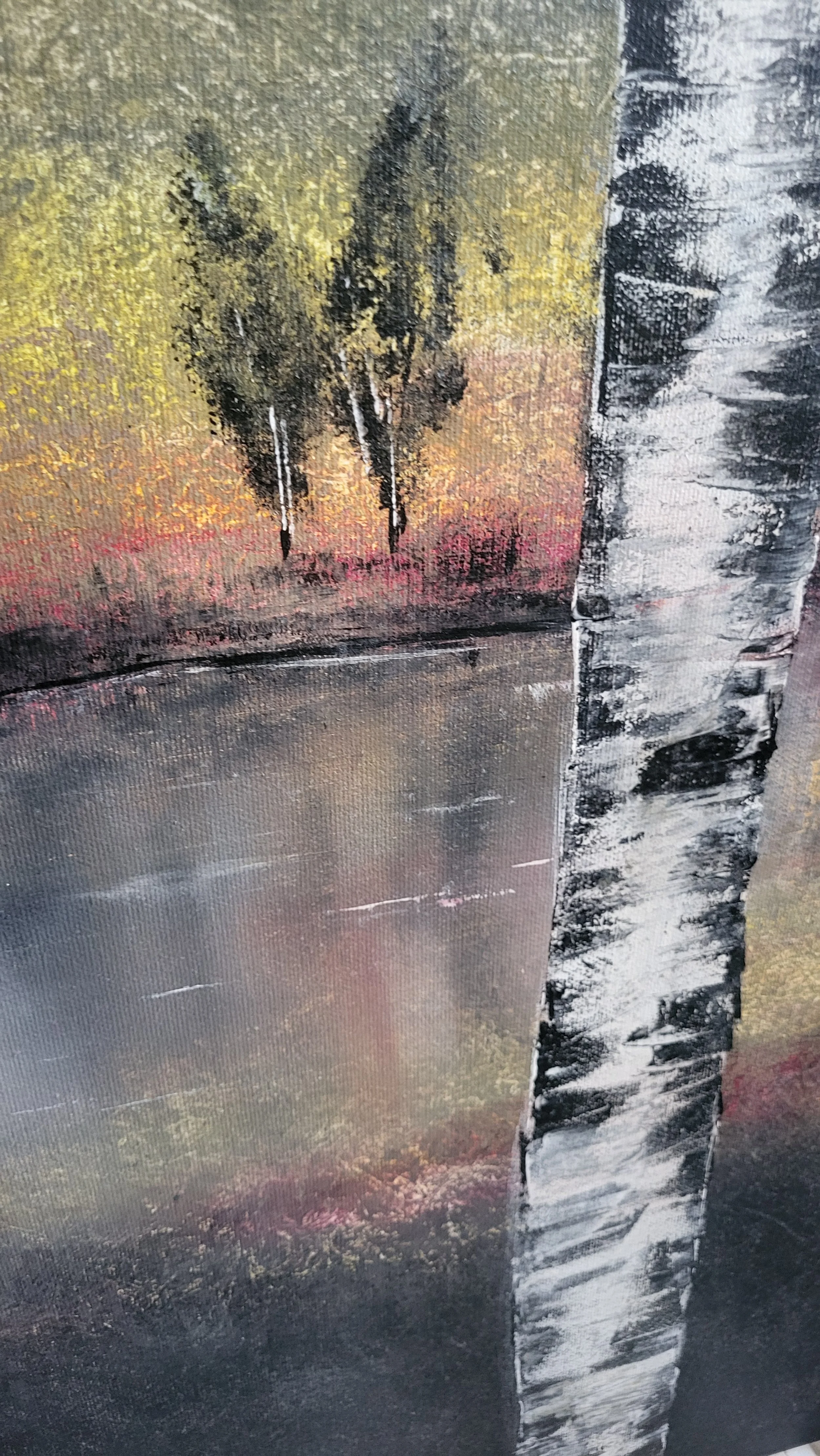 Birken – Quadratisches Original-Gemälde (80x80cm) von Pia Holzinger, Acryl auf Leinwand.