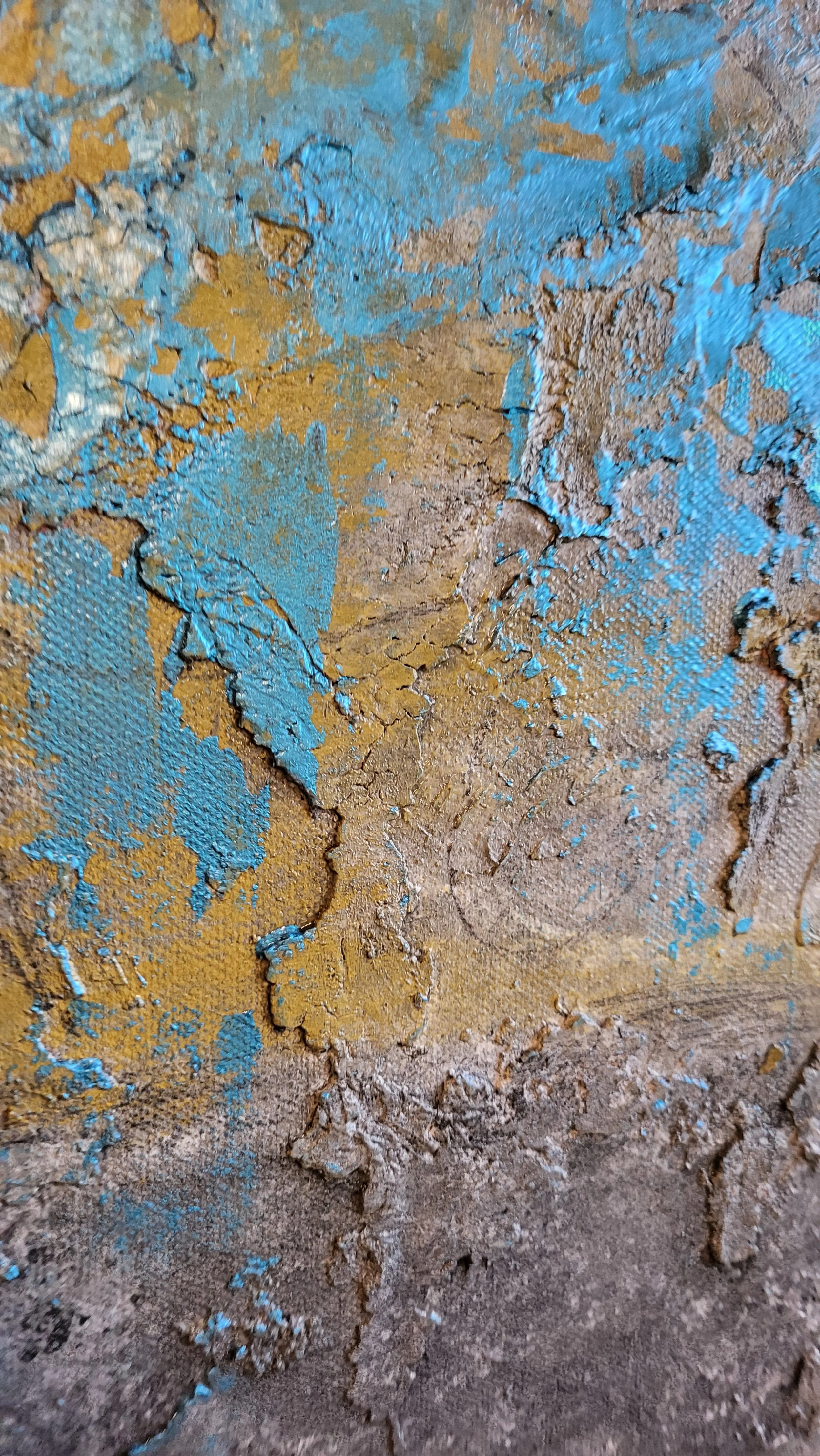 Stony – Großformatiges, quadratisches Original-Gemälde von Pia Holzinger mit steinähnlicher Strukturpaste auf Leinwand.