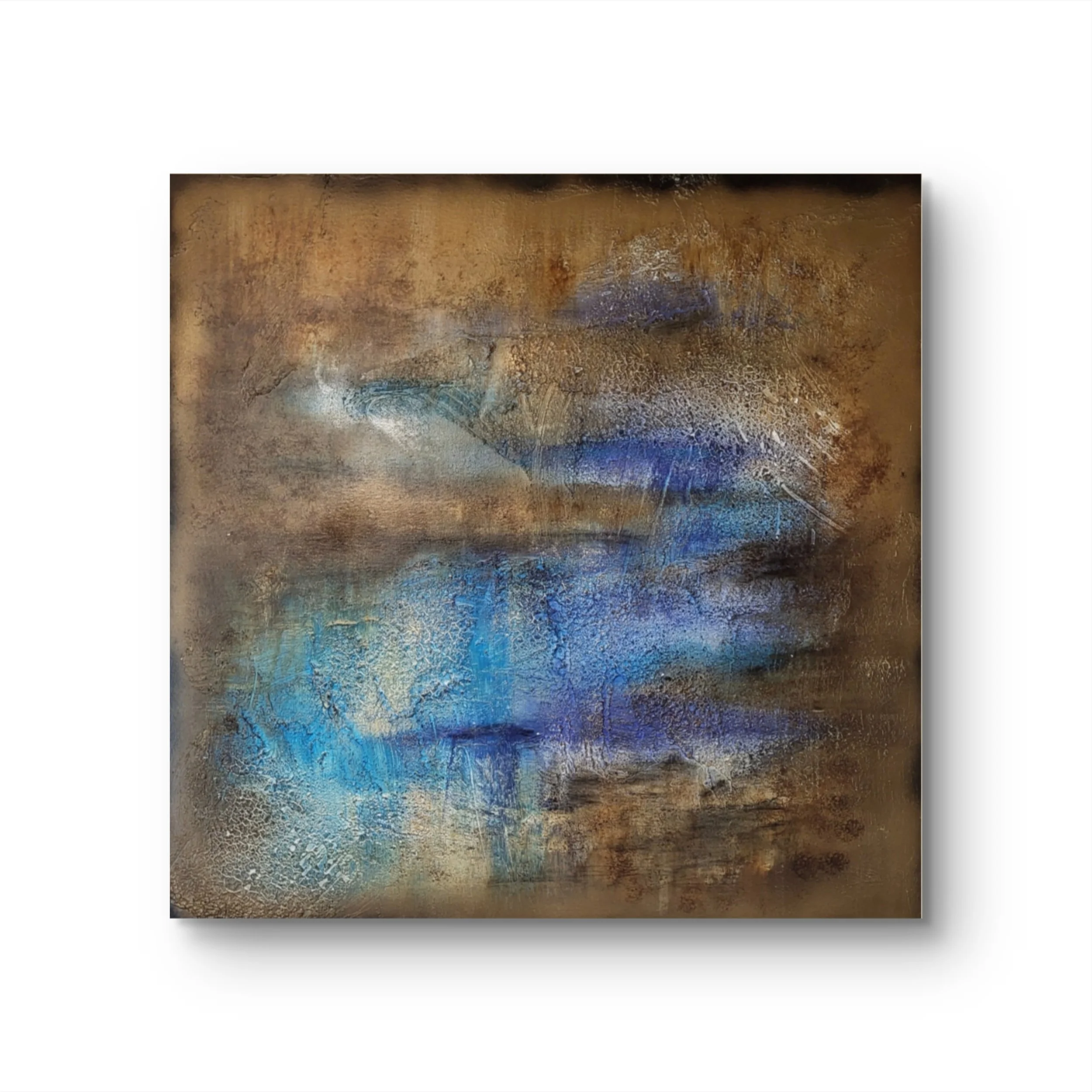 Wasser – Abstraktes Original-Gemälde von Pia Holzinger mit Marmormehl, Farbspray und Acryl auf Leinwand.