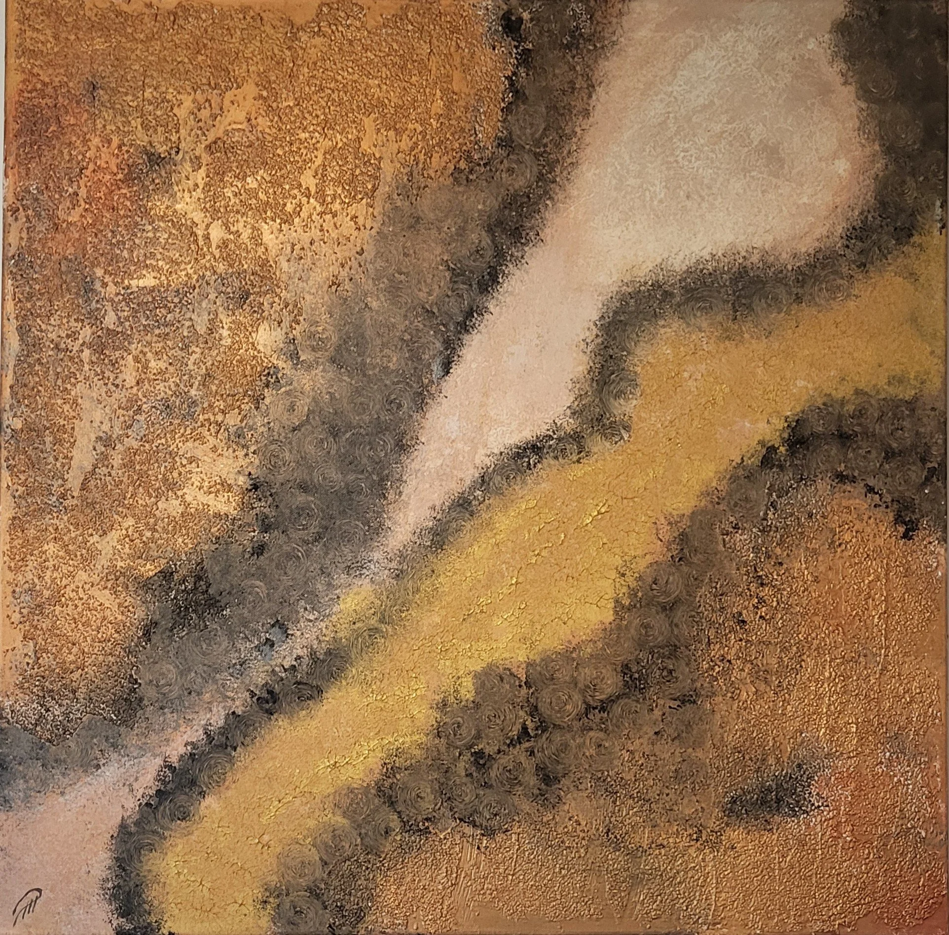 Sandy Vibes – Quadratisches Original-Gemälde von Pia Holzinger mit grober Strukturpaste und Acryl auf Leinwand.
