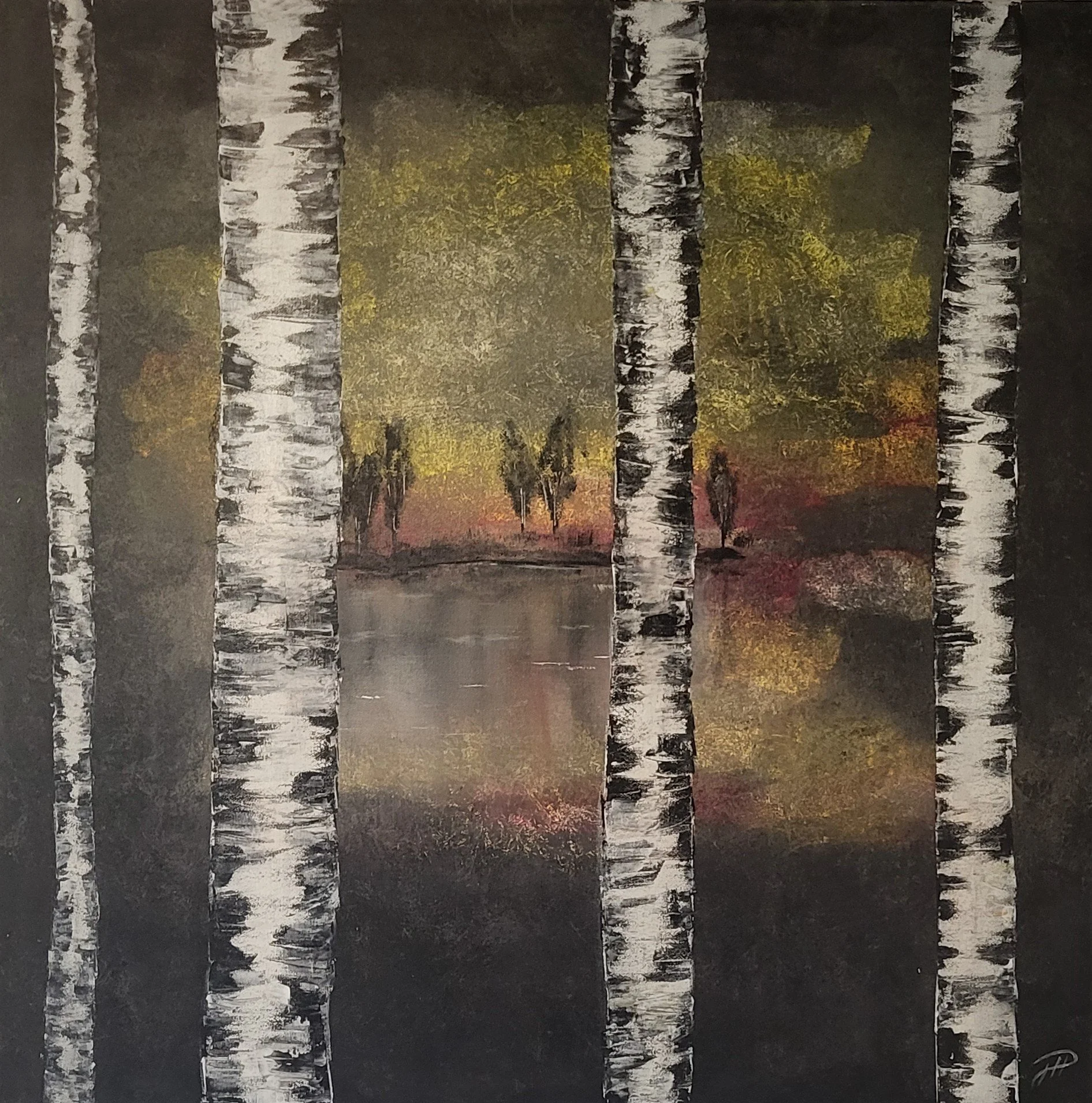 Birken – Quadratisches Original-Gemälde (80x80cm) von Pia Holzinger, Acryl auf Leinwand.