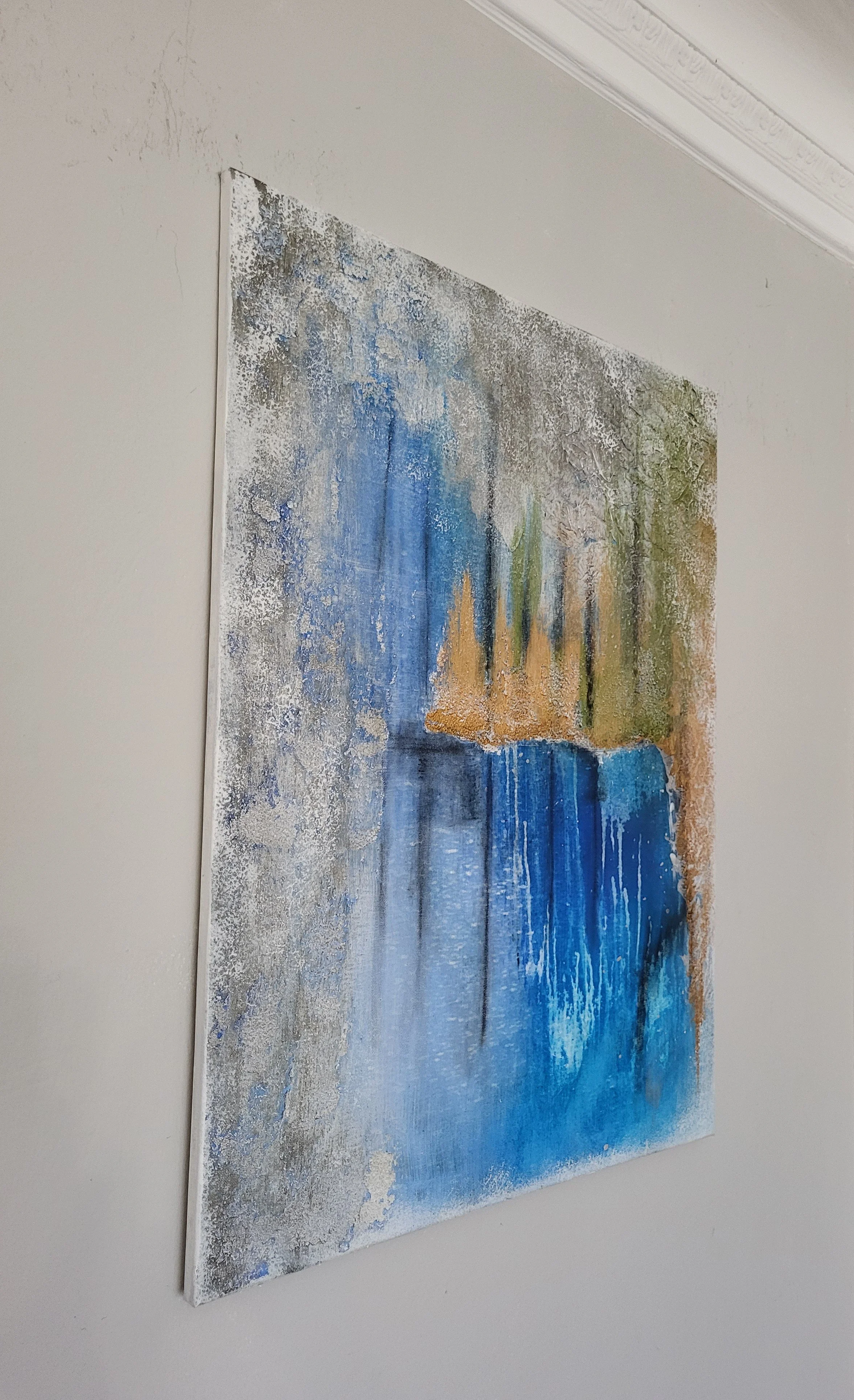 See – Abstraktes Original-Gemälde von Pia Holzinger mit haptischer Strukturpaste und Acryl auf Leinwand.