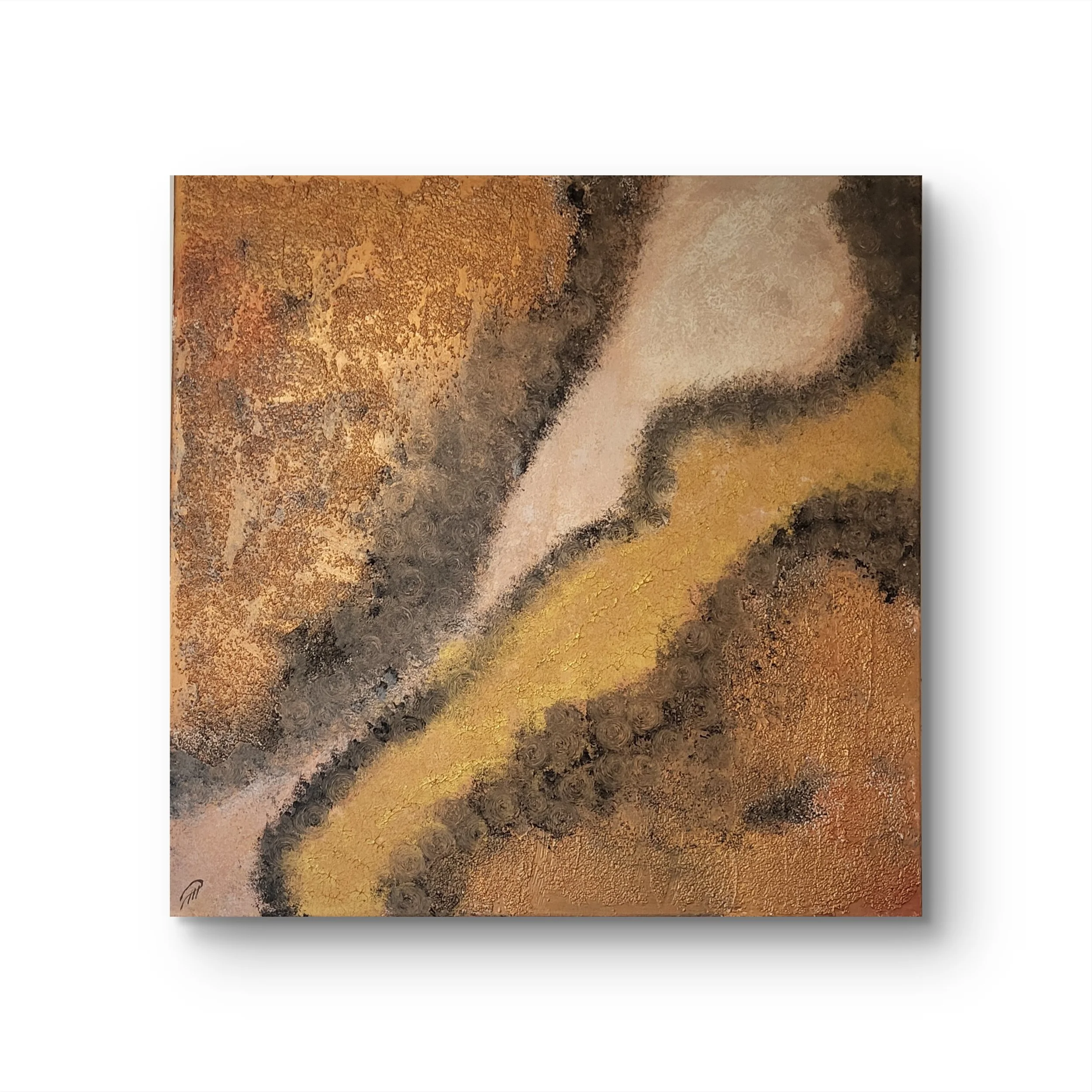 Sandy Vibes – Quadratisches Original-Gemälde von Pia Holzinger mit grober Strukturpaste und Acryl auf Leinwand.