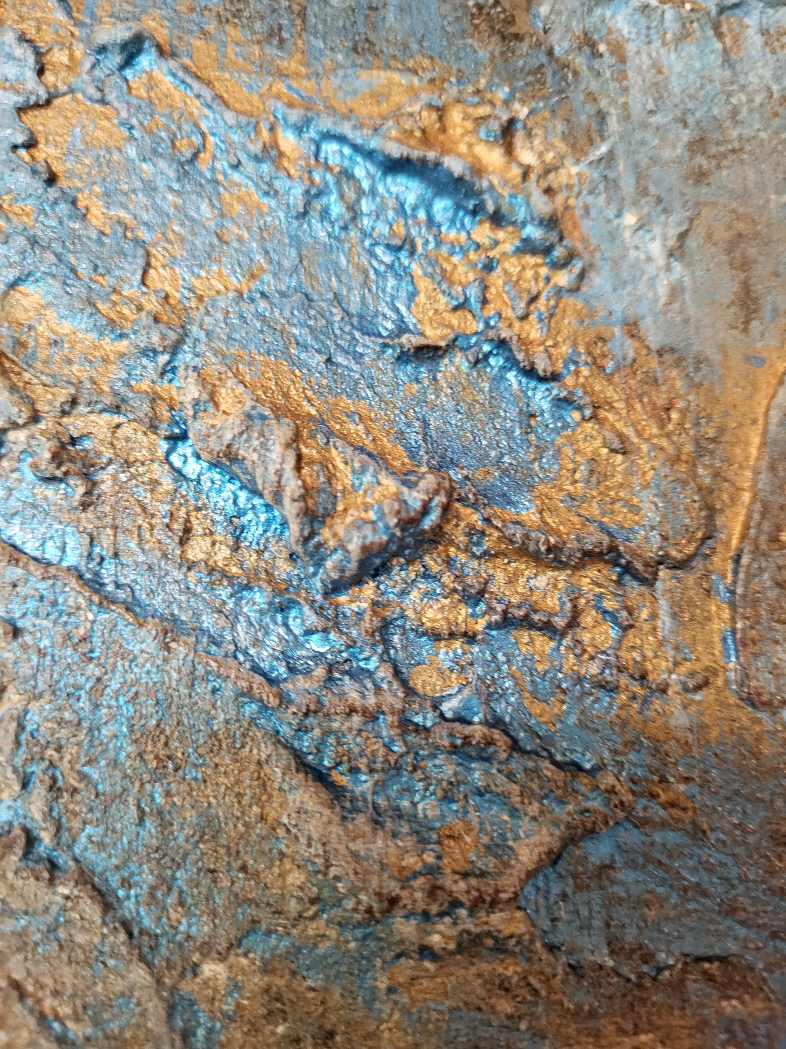 Steinsee – Abstraktes Original-Gemälde von Pia Holzinger mit haptischer Strukturpaste und Farbspray auf Leinwand.