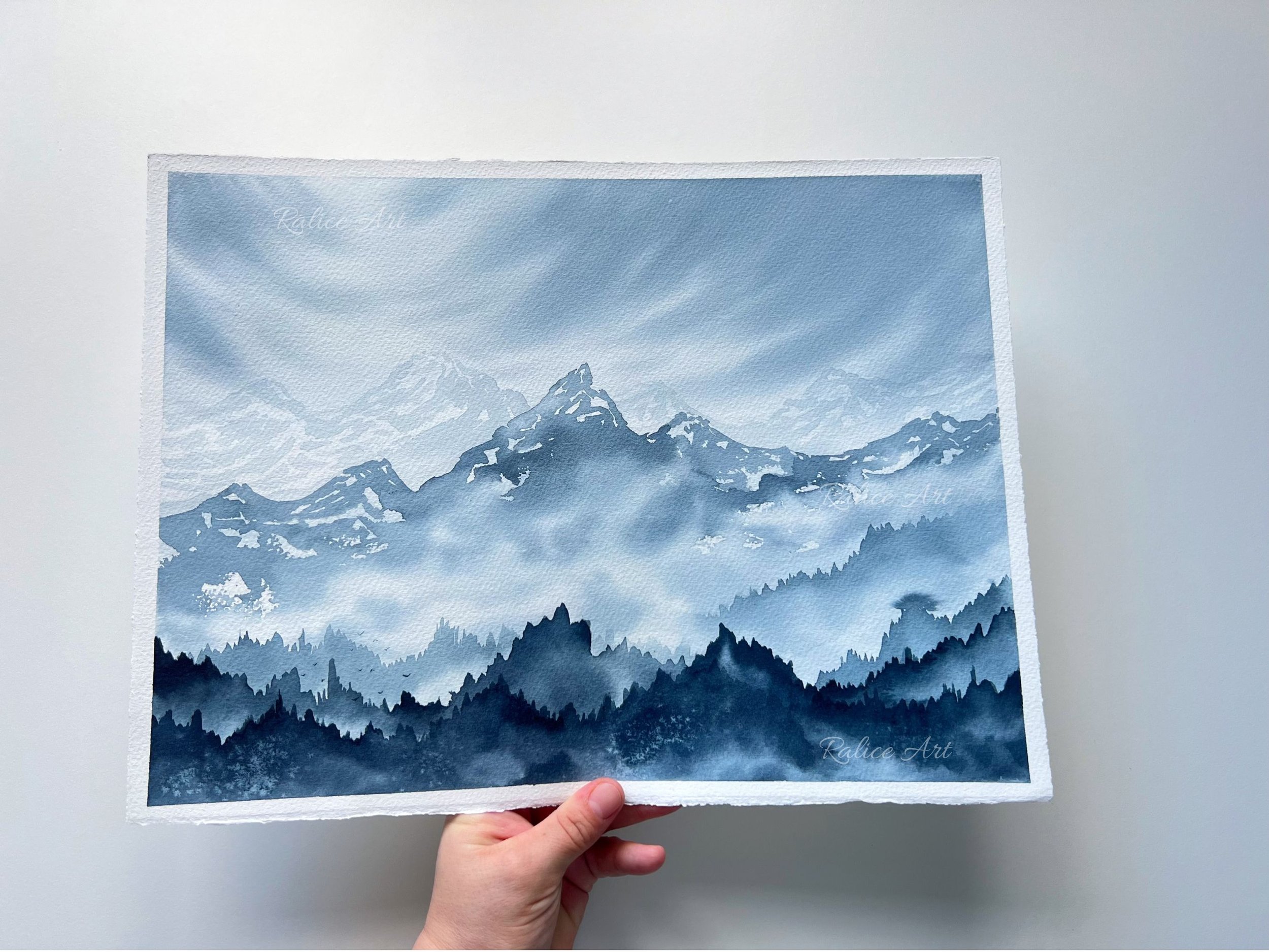 Misty Mountain Valley Original Watercolor Painting of a Misty Dreamy Forest Landscape Painting, Foggy Mountain Art, Nature Scenery Watercolour
