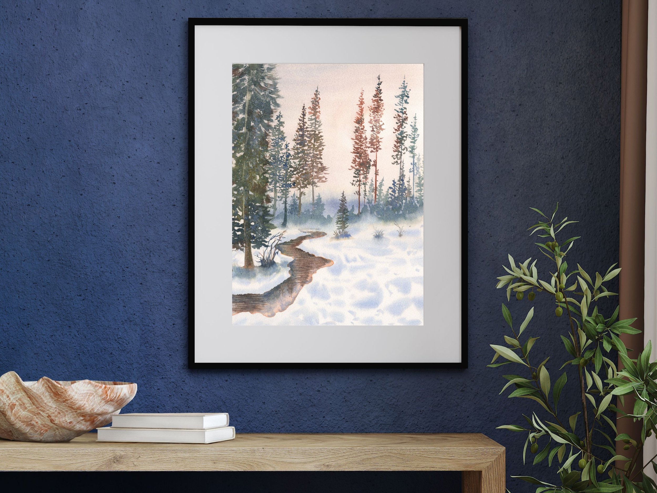 Pine Trees Fine Art Print Winter Landscape Painting Snowy Pine Forest Art Serene Woodland Scene 2.jpg