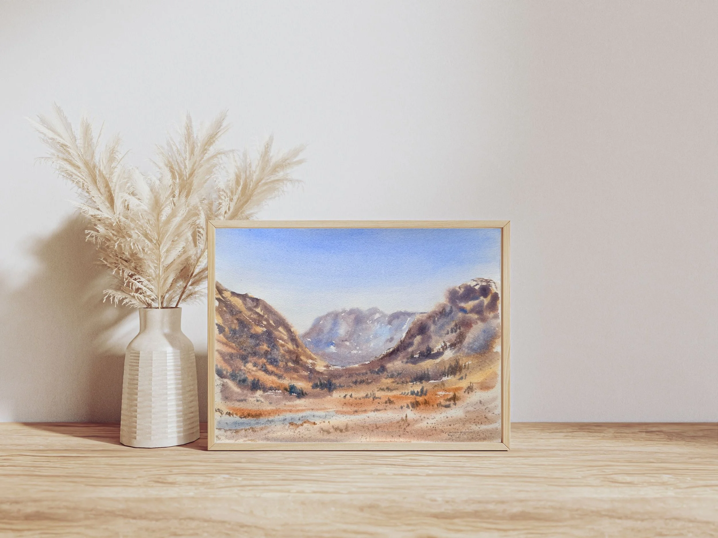 Mountain Valley Original Watercolor Painting Warm Earth Tone Landscape Art, Rustic Nature Wall Decor, Alpine Home Artwork4.jpg