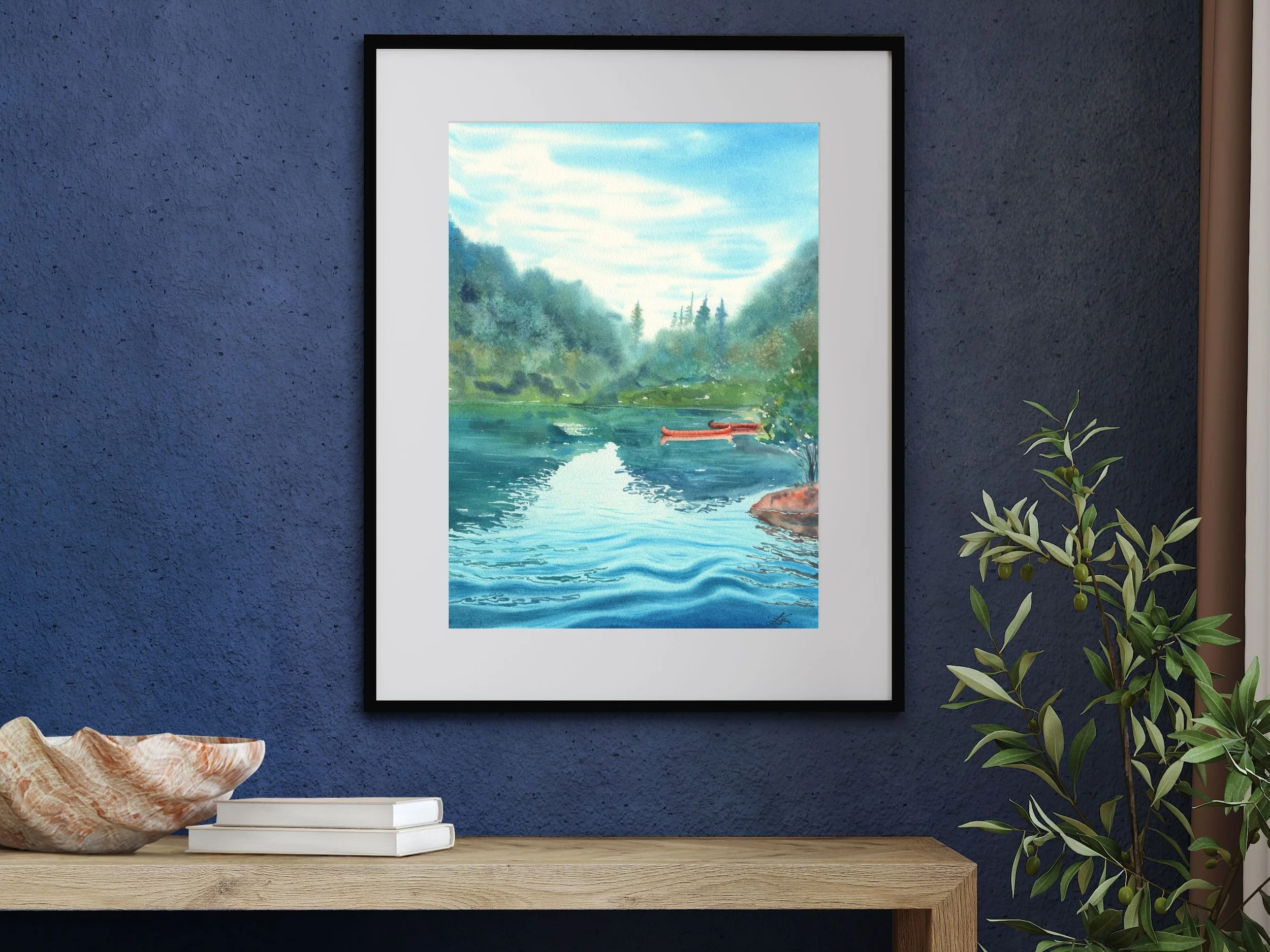 Lakeside Dolomites Archival Art Print, Watercolor Mountain Landscape Wall Art, Italian Lake Decor, Alpine Nature Painting 3.jpg