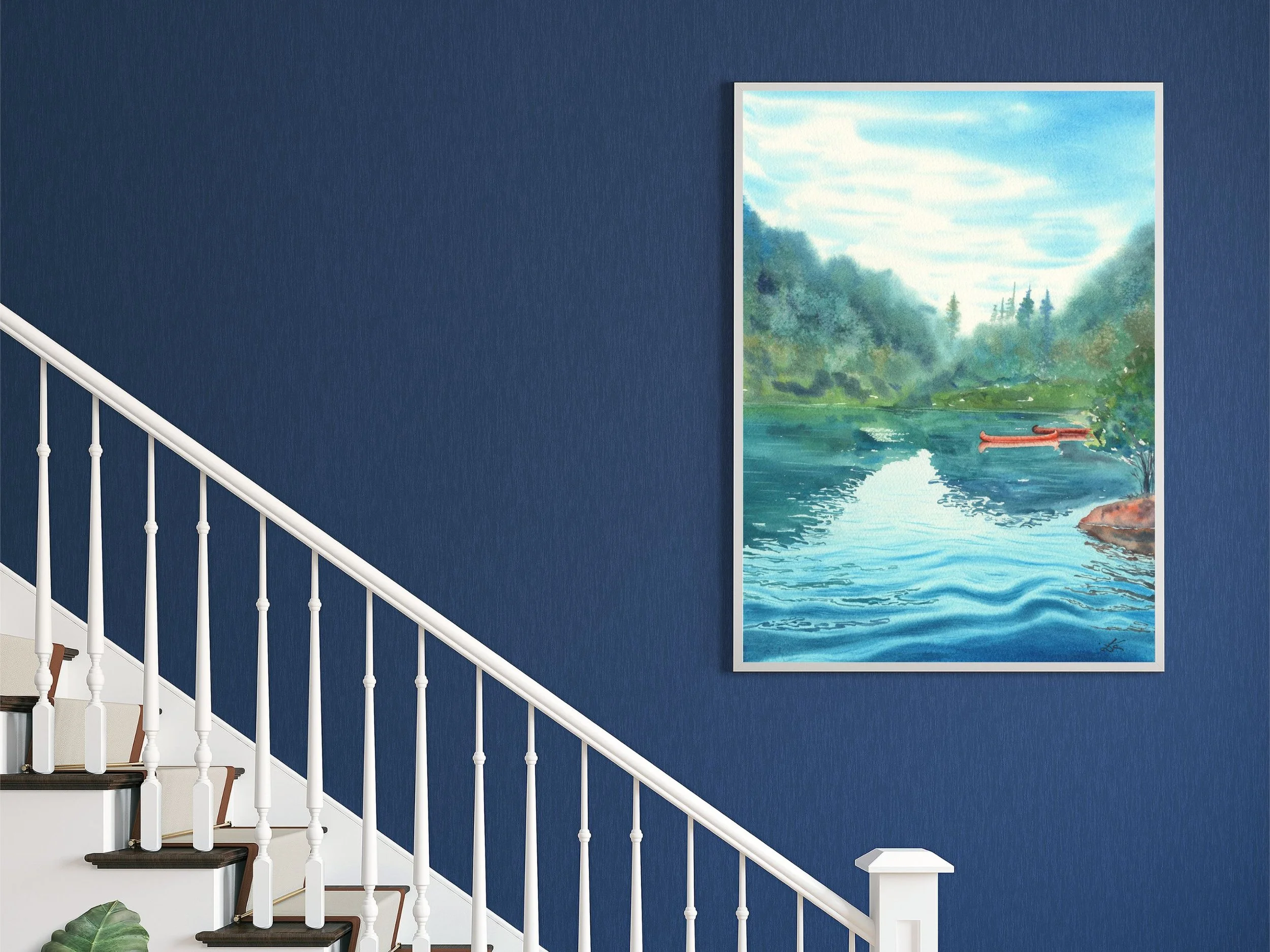 Lakeside Dolomites Archival Art Print, Watercolor Mountain Landscape Wall Art, Italian Lake Decor, Alpine Nature Painting 5.jpg