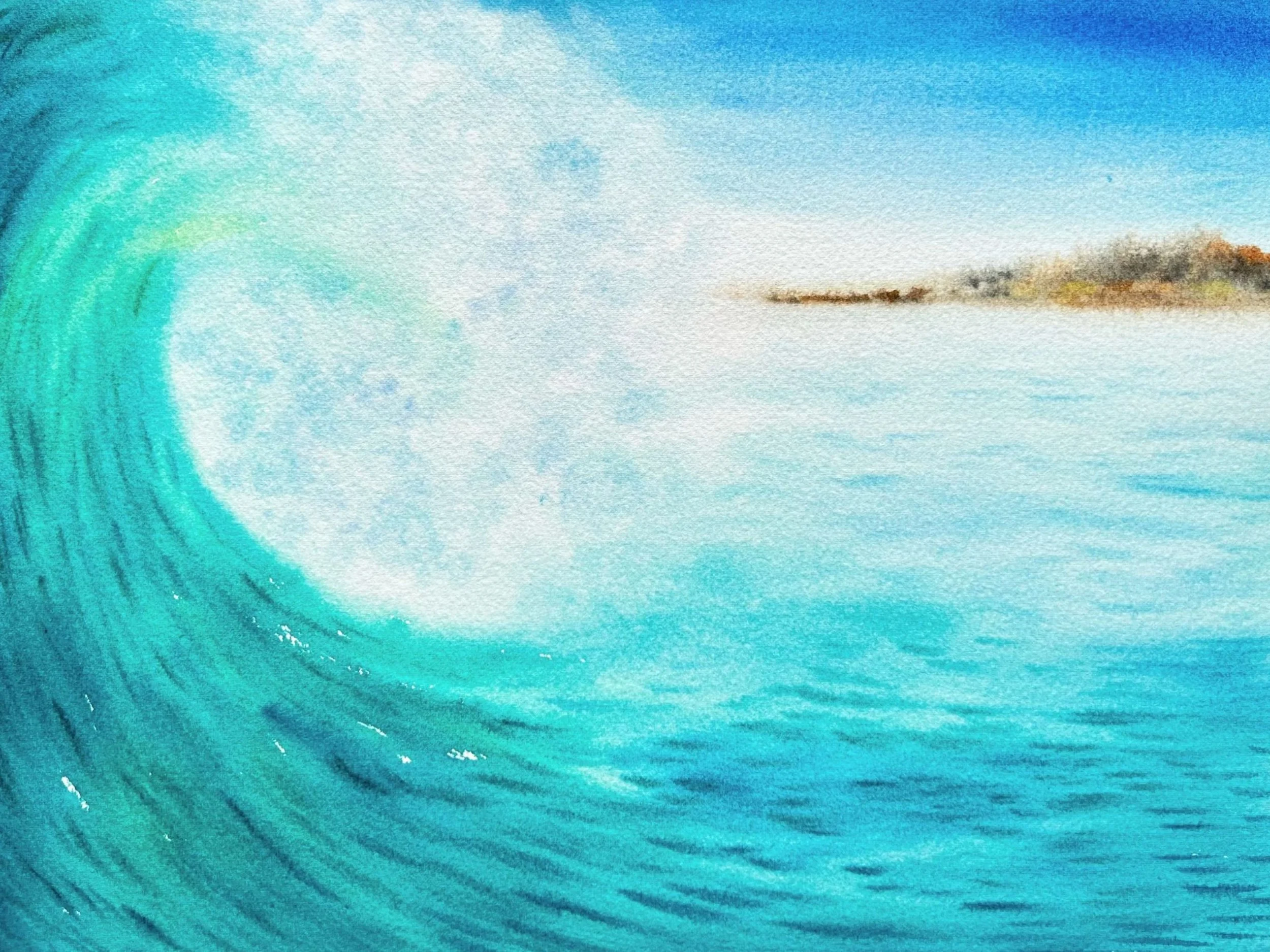 Crashing Wave Fine Art Print, Ocean Wave Wall Art, Blue Seascape Print, Coastal Decor, Dramatic Ocean Artwork, Watercolor Wave Poster