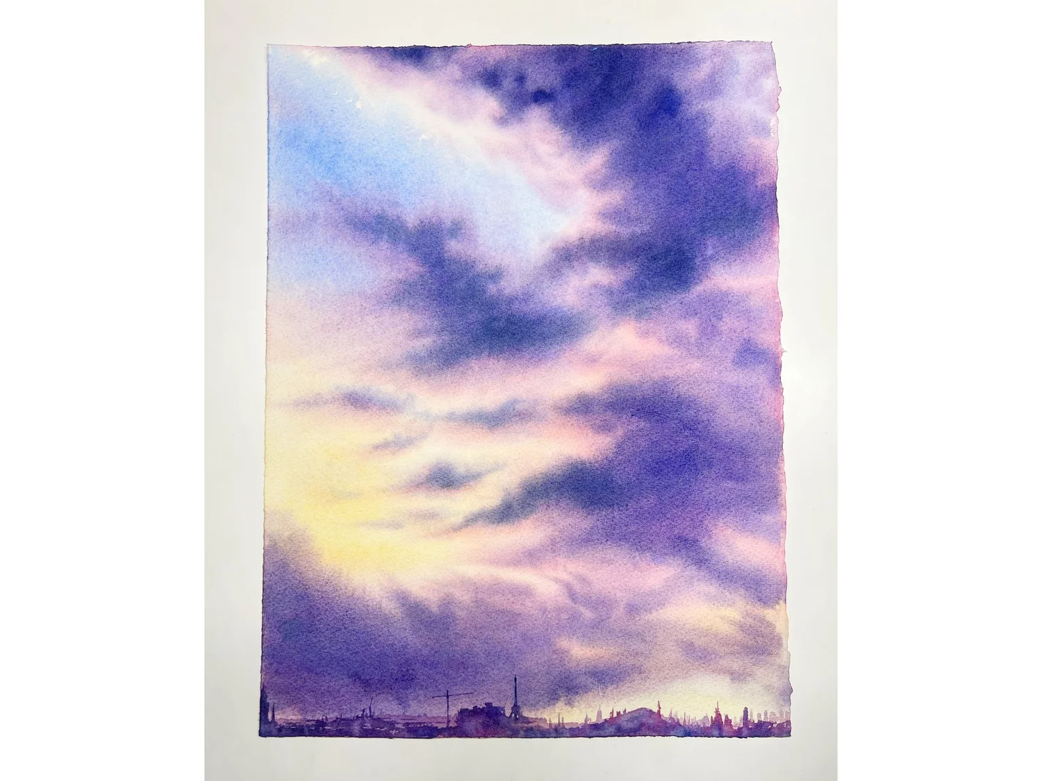 Purple Clouds - Original Watercolor Painting  with paint supplies