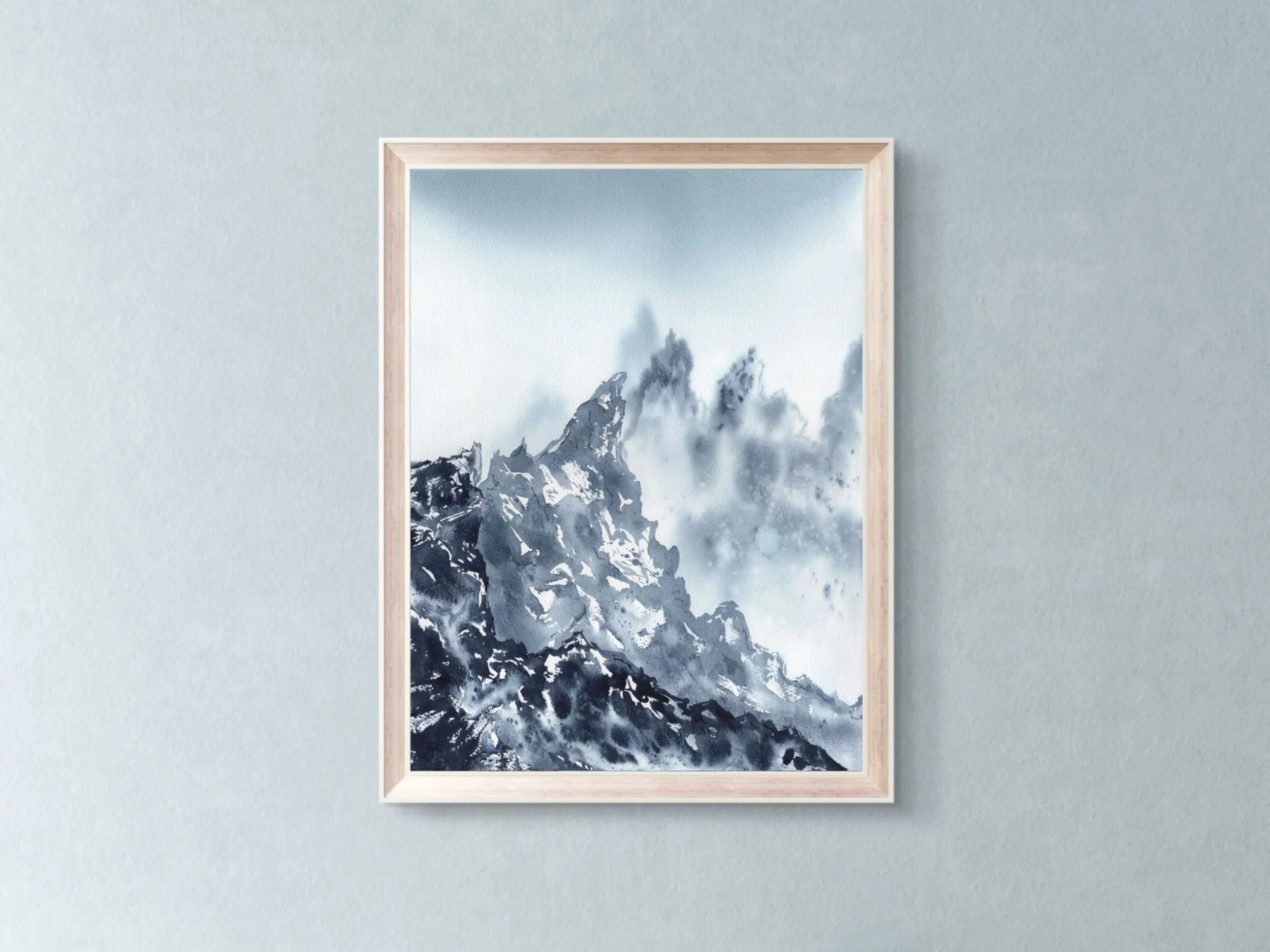 Textures Abstract Mountain Watercolor Fine Art Print, Dramatic Landscape Art, Blue Mountain Wall Decor 7.jpg