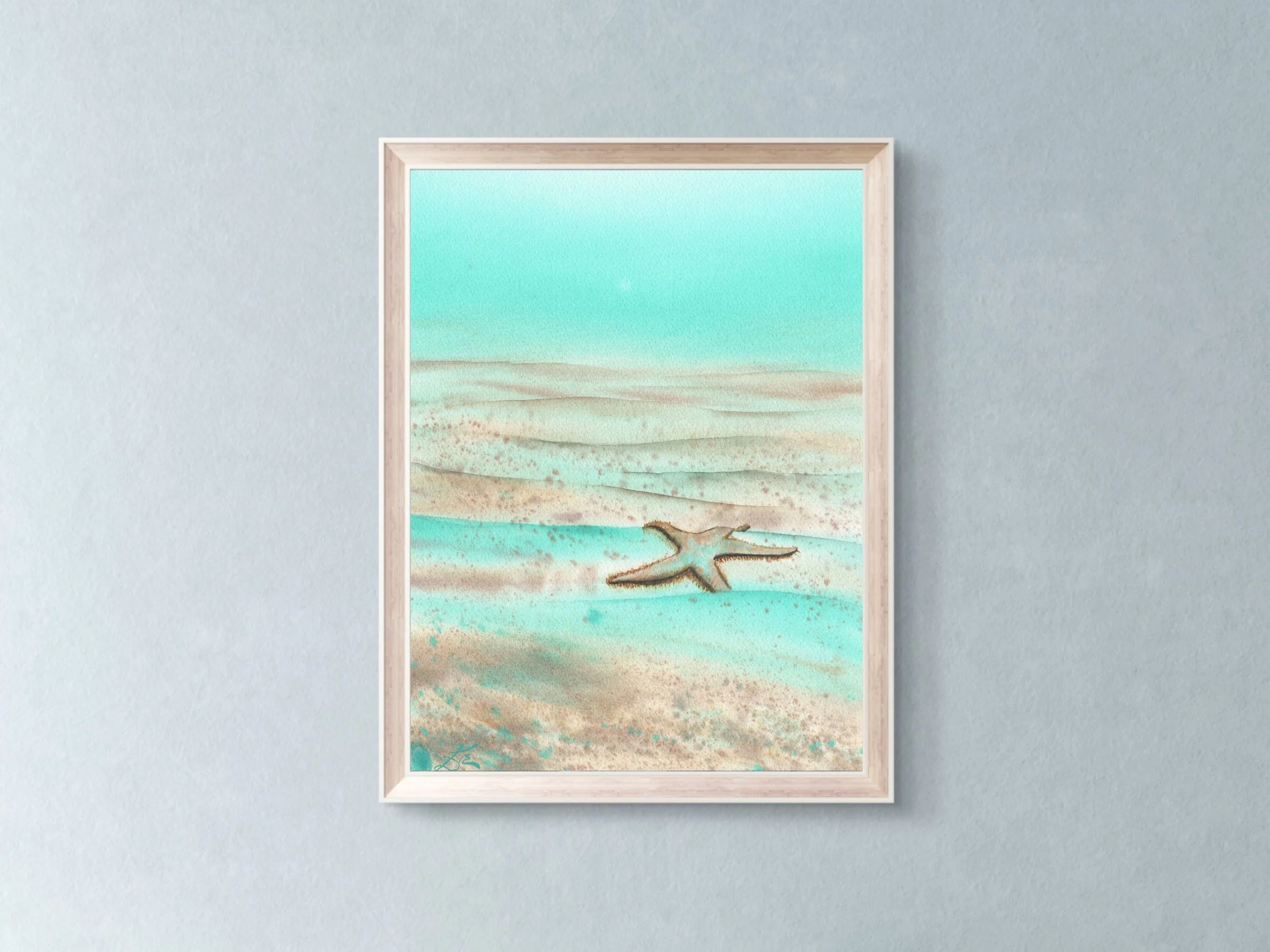 Mint Green Starfish Archival Art Print Coastal Beach Decor Ocean Watercolor Sea Star 10.jpg