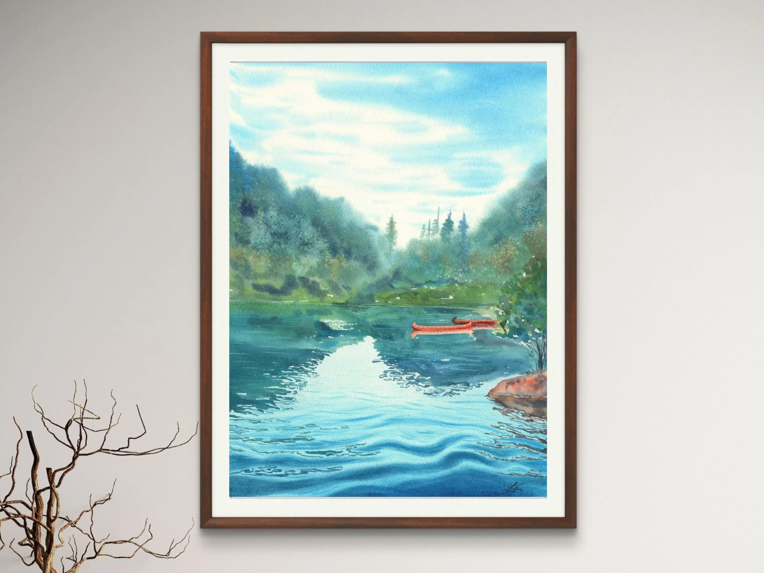 Lakeside Dolomites Archival Art Print, Watercolor Mountain Landscape Wall Art, Italian Lake Decor, Alpine Nature 3.jpg
