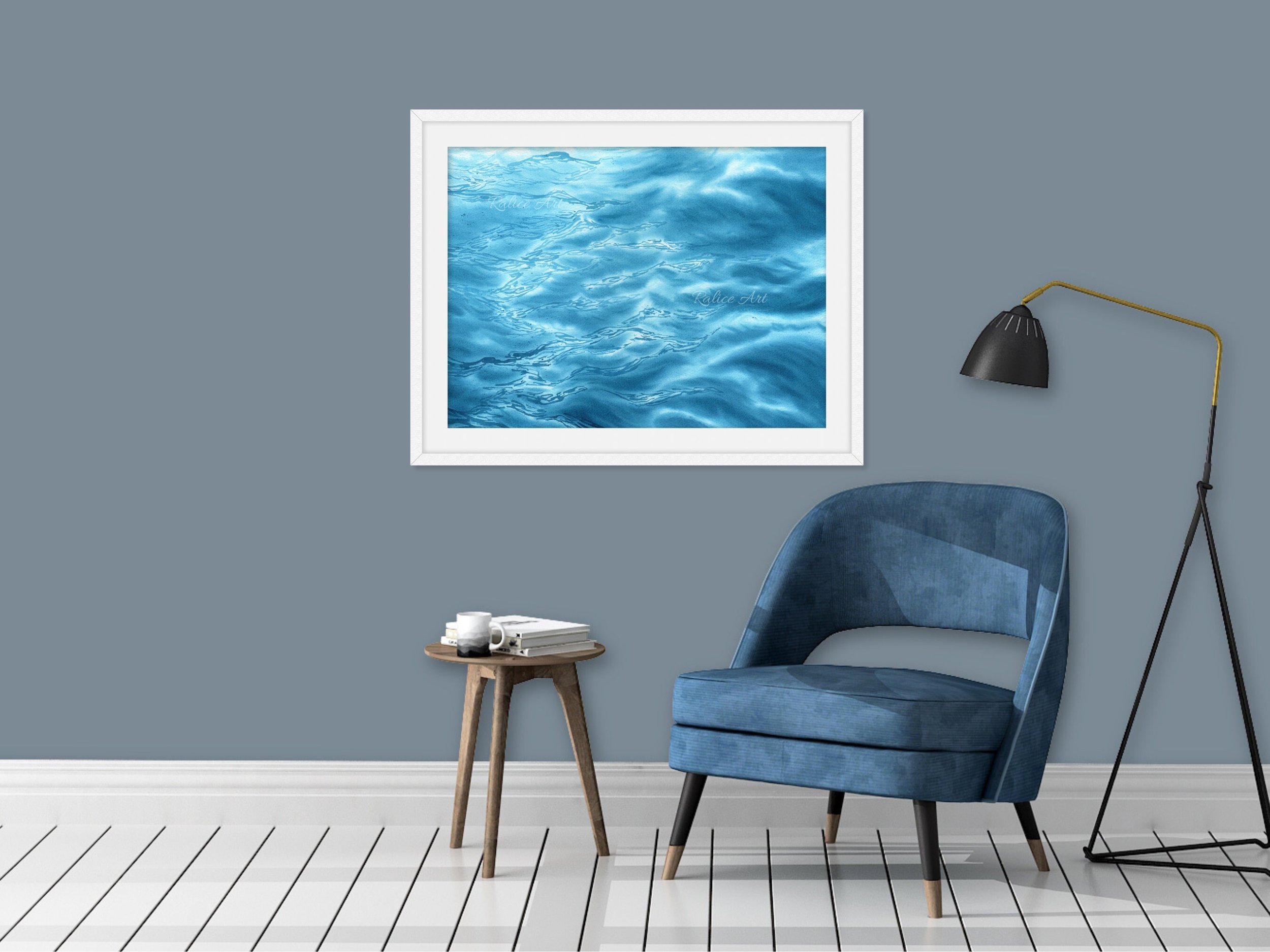 The Coastal Inspired Turquoise Adventures Giclee Fine Art Print Printed on Luxurious Gallery-Quality Matte Paper in a Room Setting.