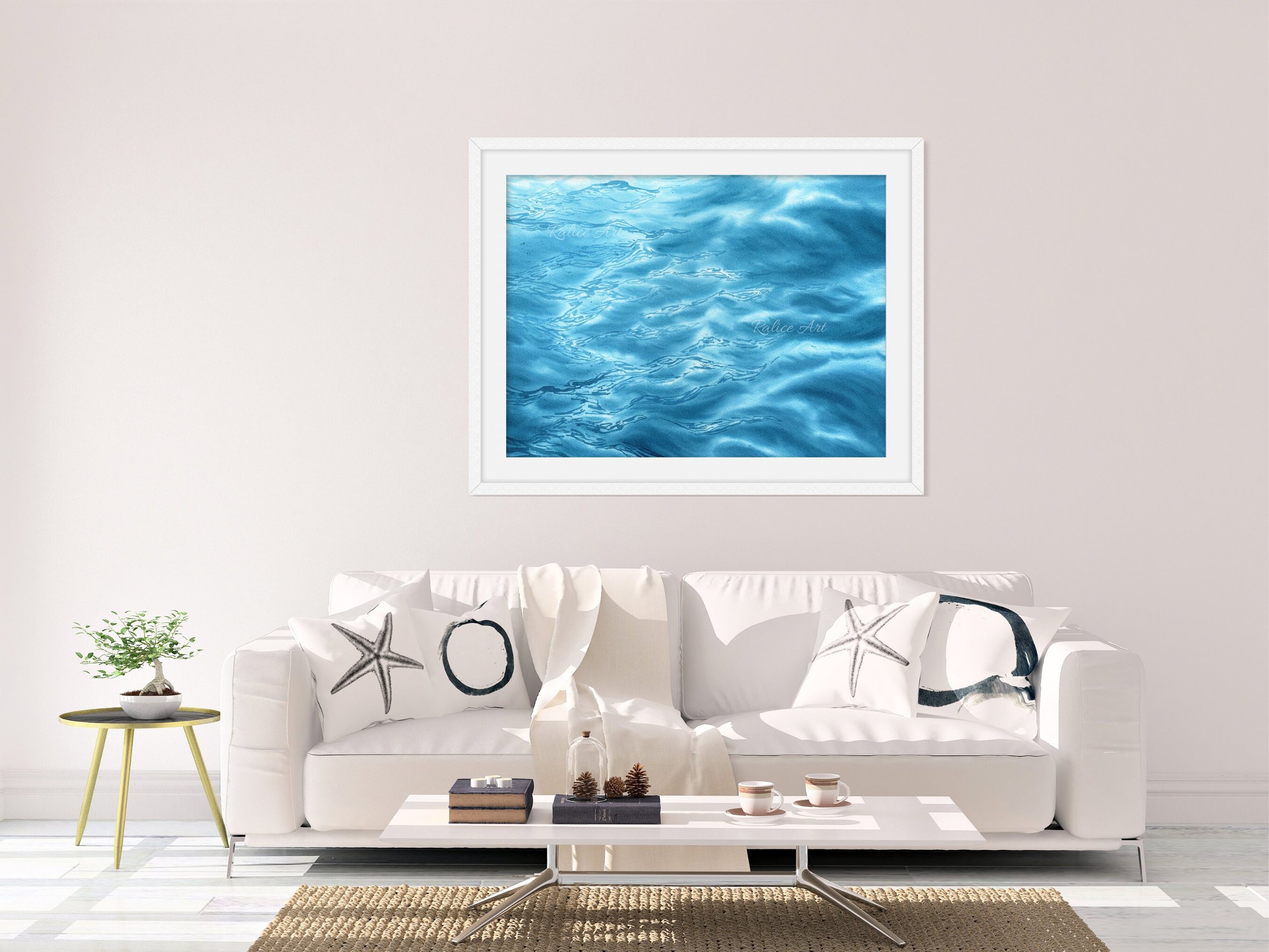 The Coastal Inspired Turquoise Adventures Giclee Fine Art Print Printed on Luxurious Gallery-Quality Matte Paper in a Room Setting.