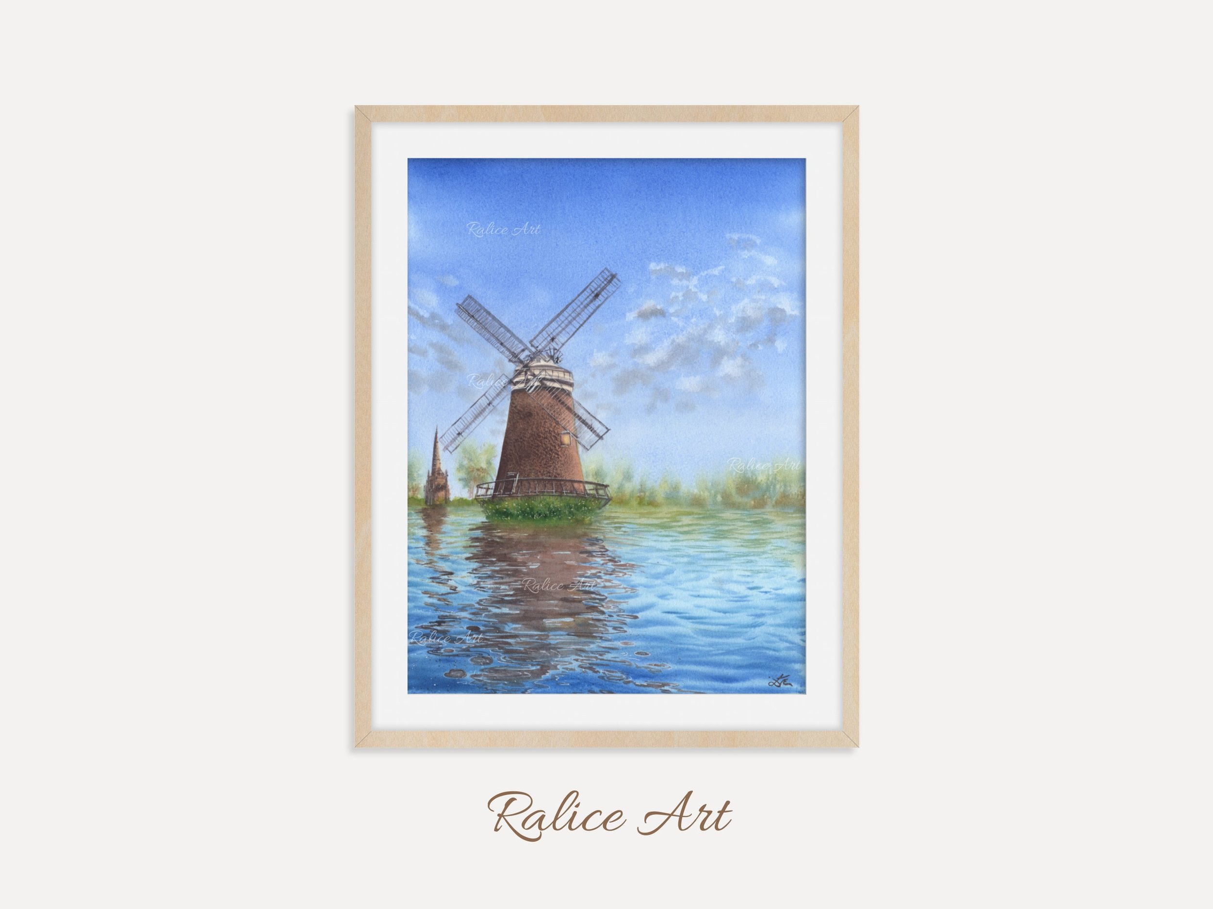Windmill's Reflections Giclee Fine Art Print Printed on Luxurious Gallery-Quality Matte Paper Framed on a wall