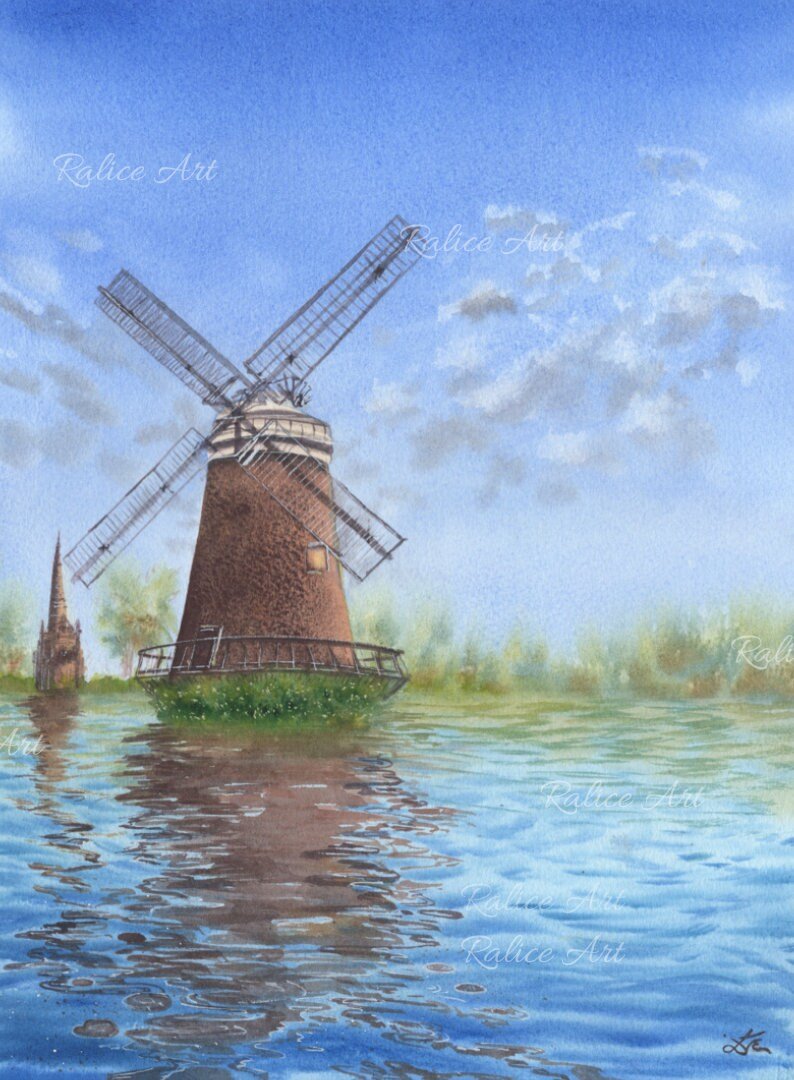 Windmill's Reflections Giclee Fine Art Print Printed on Luxurious Gallery-Quality Matte Paper Closeup Unframed