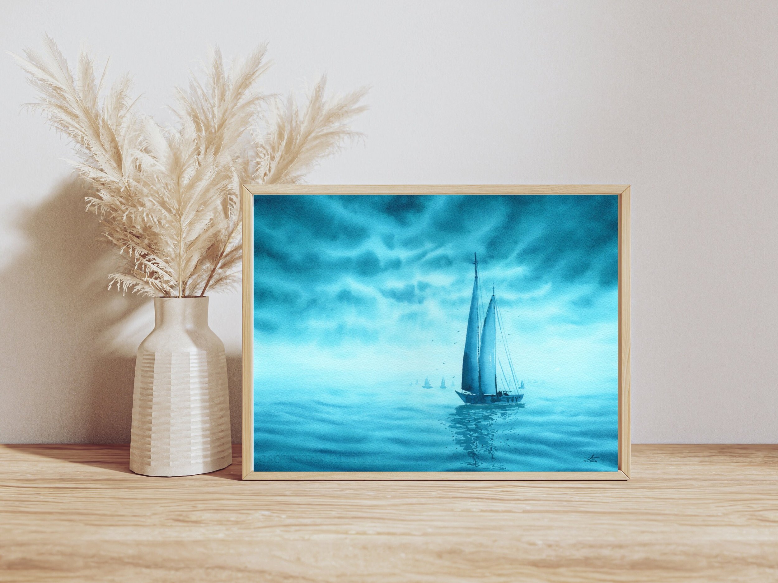 Turquoise Dreams 2 Giclee Fine Art Print Printed on Luxurious Gallery-Quality Matte Paper on a Shelf