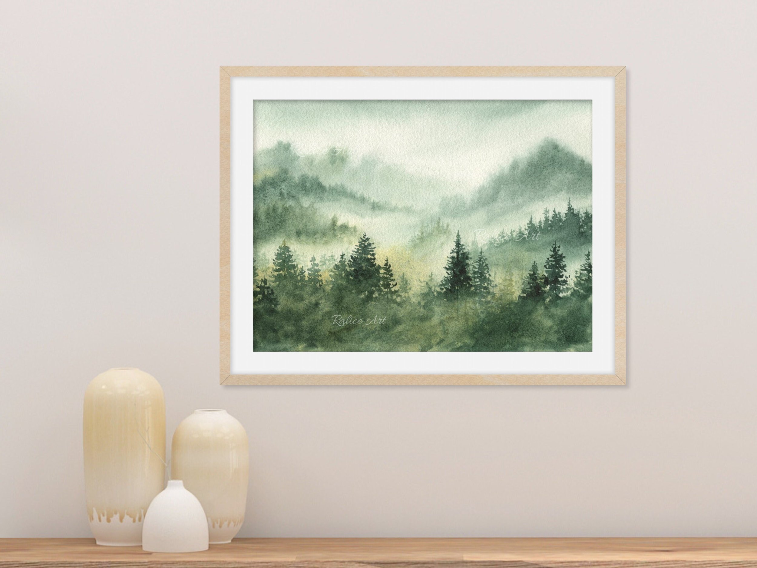 Misty Dreams Giclee Fine Art Print Printed on Luxurious Gallery-Quality Matte Paper on a Shelf Setting