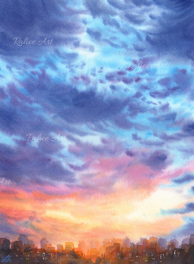 Blue Clouds Giclee Fine Art Print Printed on Luxurious Gallery-Quality Matte Paper Closeup