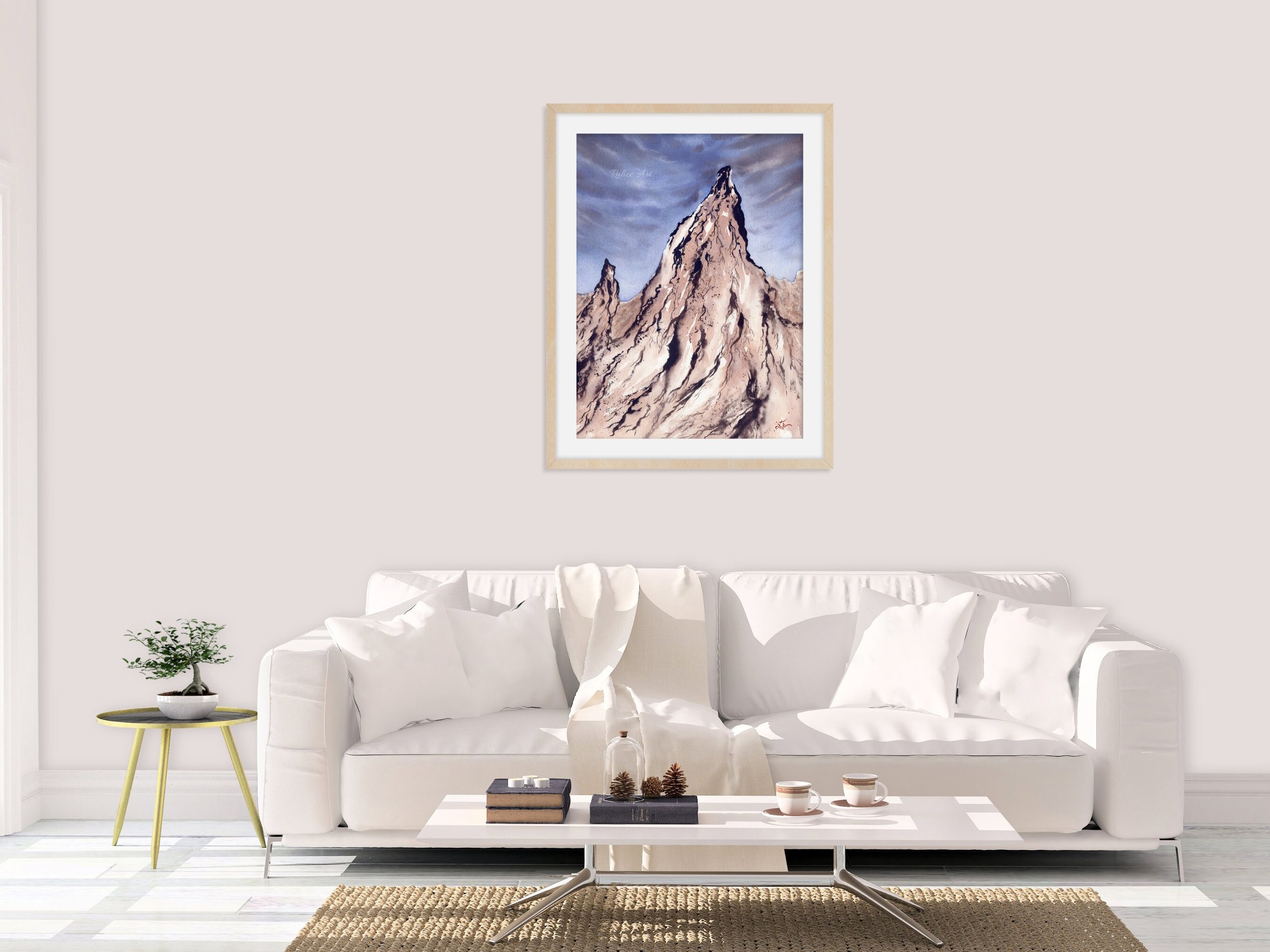 Pastel Lavender Rocks Giclee Fine Art Print Printed on Luxurious Gallery-Quality Matte Paper in a Room Setting