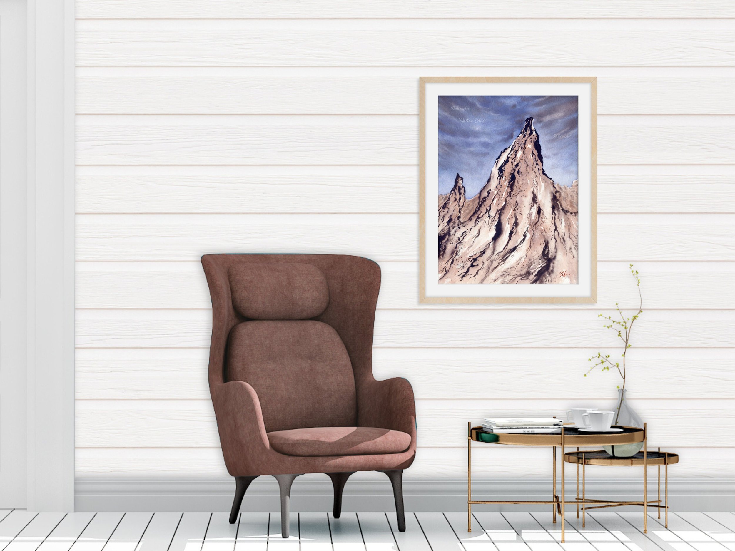 Pastel Lavender Rocks Giclee Fine Art Print Printed on Luxurious Gallery-Quality Matte Paper in a Room Setting