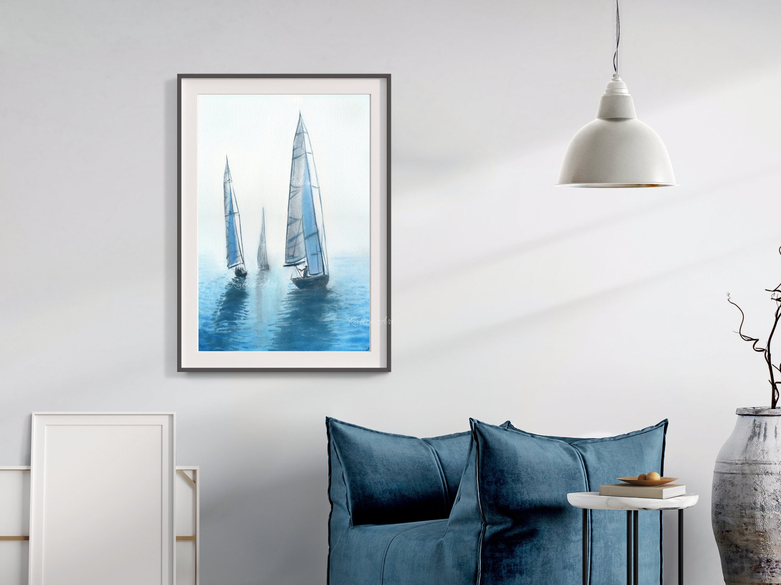 Je T'aime Ma Mer Giclee Fine Art Print Printed on Luxurious Gallery-Quality Matte Pap by Ralice Art Framed Closeup in a living room