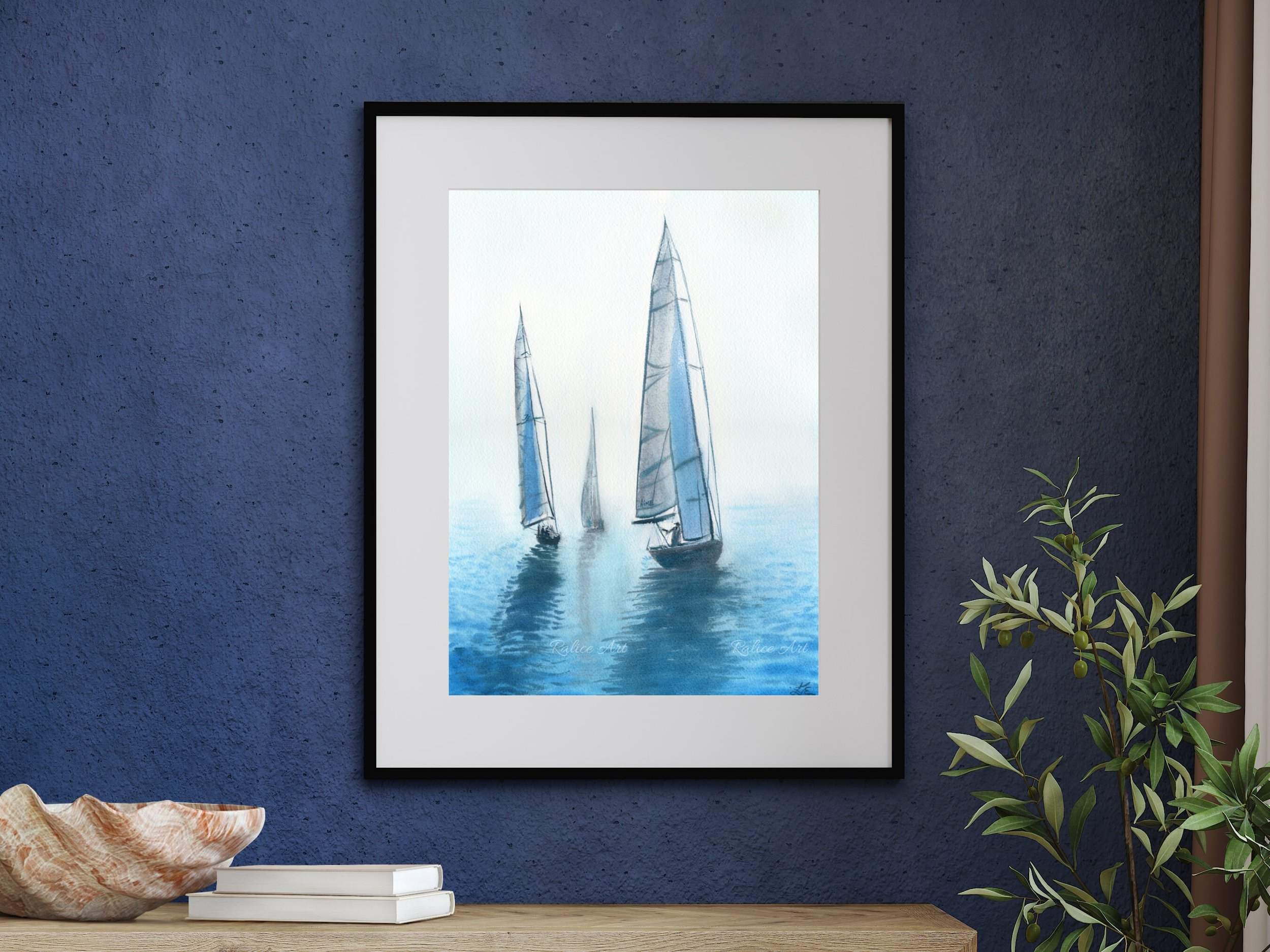 Je T'aime Ma Mer Giclee Fine Art Print Printed on Luxurious Gallery-Quality Matte Pap by Ralice Art Framed Closeup on a Shelf