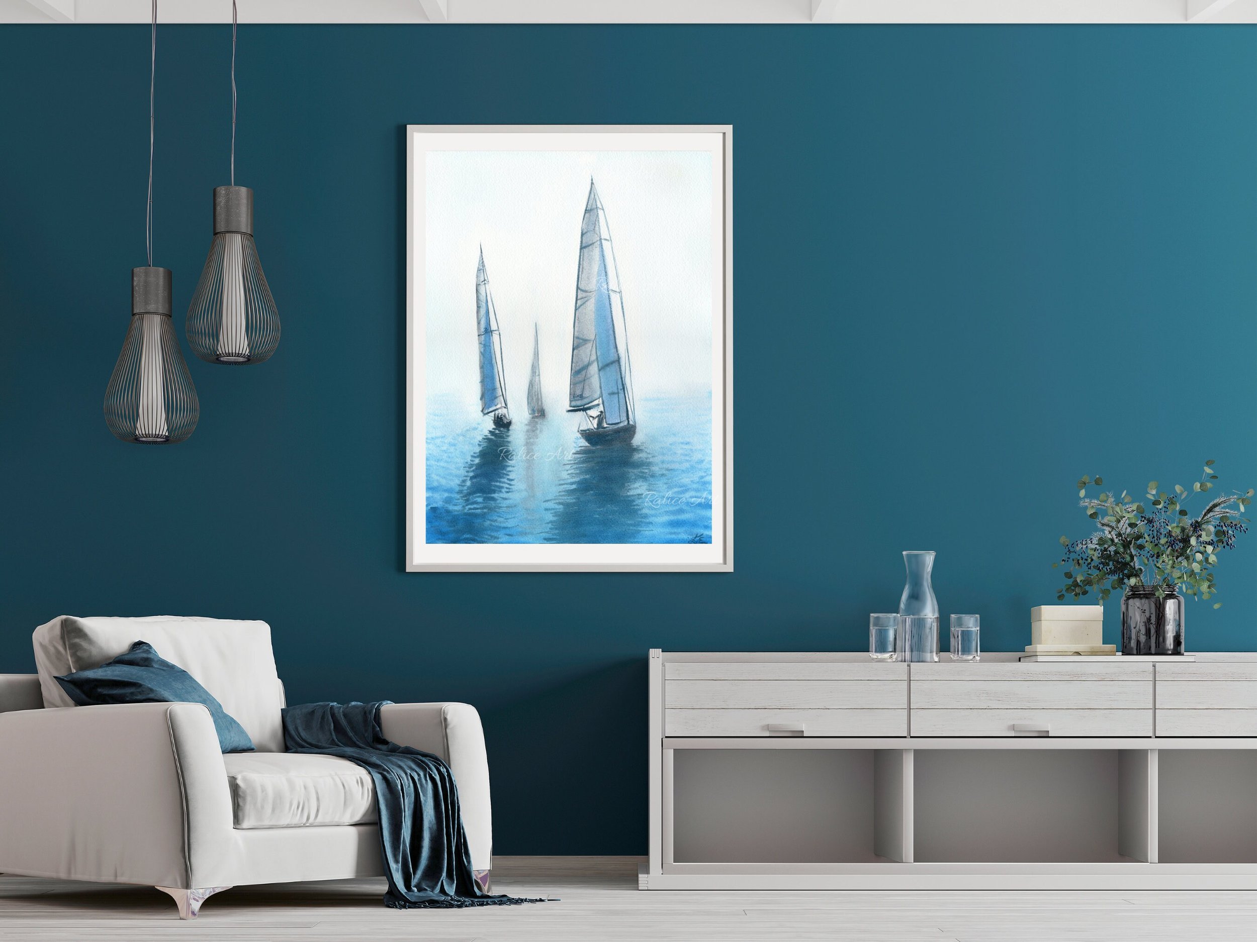 Je T'aime Ma Mer Giclee Fine Art Print Printed on Luxurious Gallery-Quality Matte Pap by Ralice Art Framed Closeup in a living room