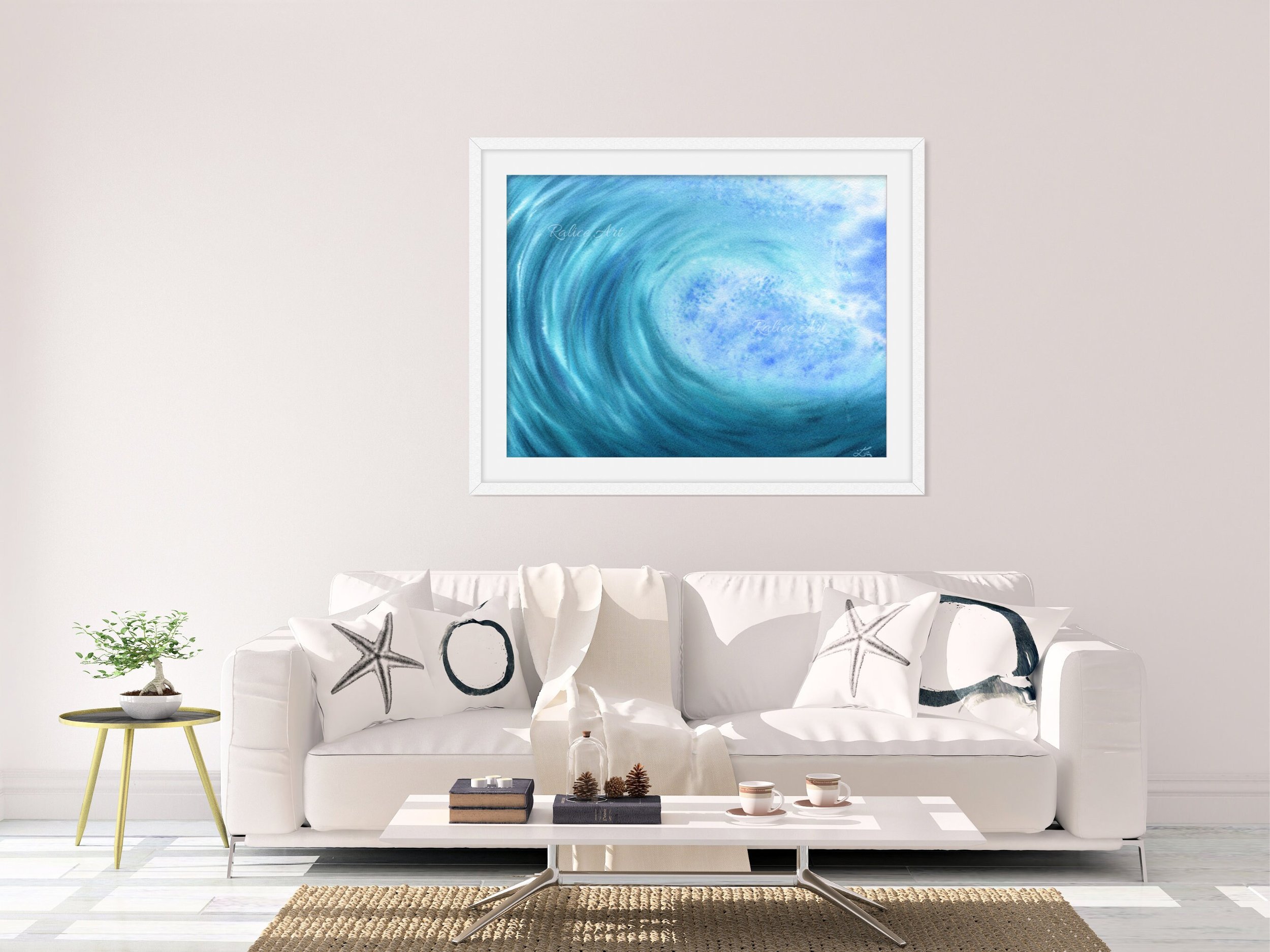 Marine Melody Fine Art Print Printed on Luxurious Gallery-Quality Matte Paper Framed in a Living Room Setup