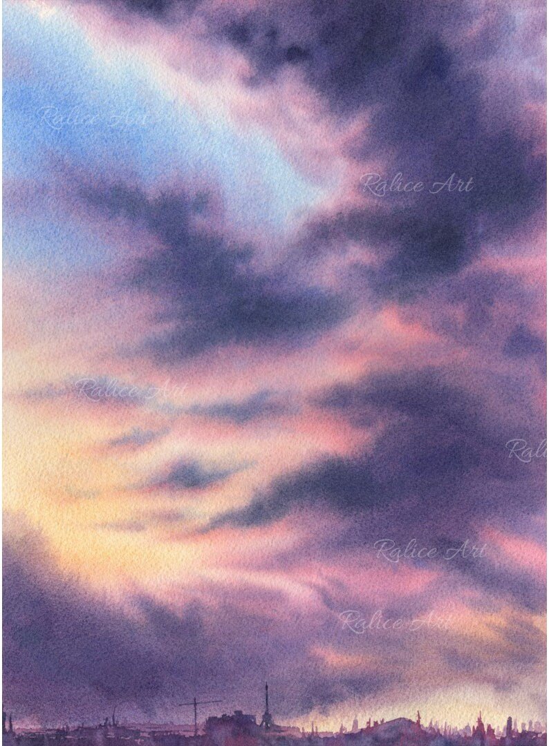 Large Purple Clouds Giclee Fine Art Print Printed on Luxurious Gallery-Quality Matte Paper Closeup