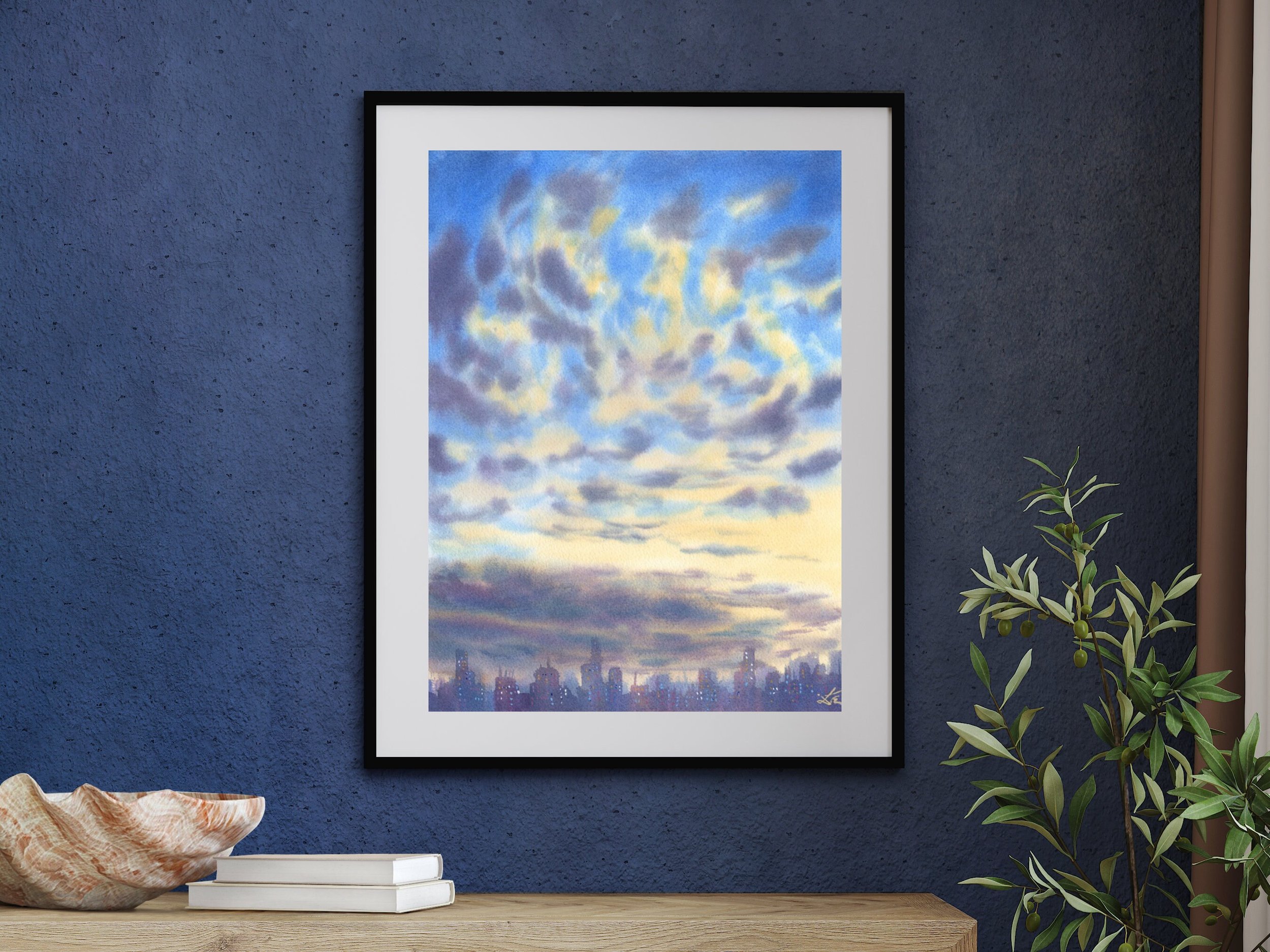 Cotton Clouds is a Giclée Fine Art Print that Captures the Magic of Sunrise and Sunset in the City on a shelf